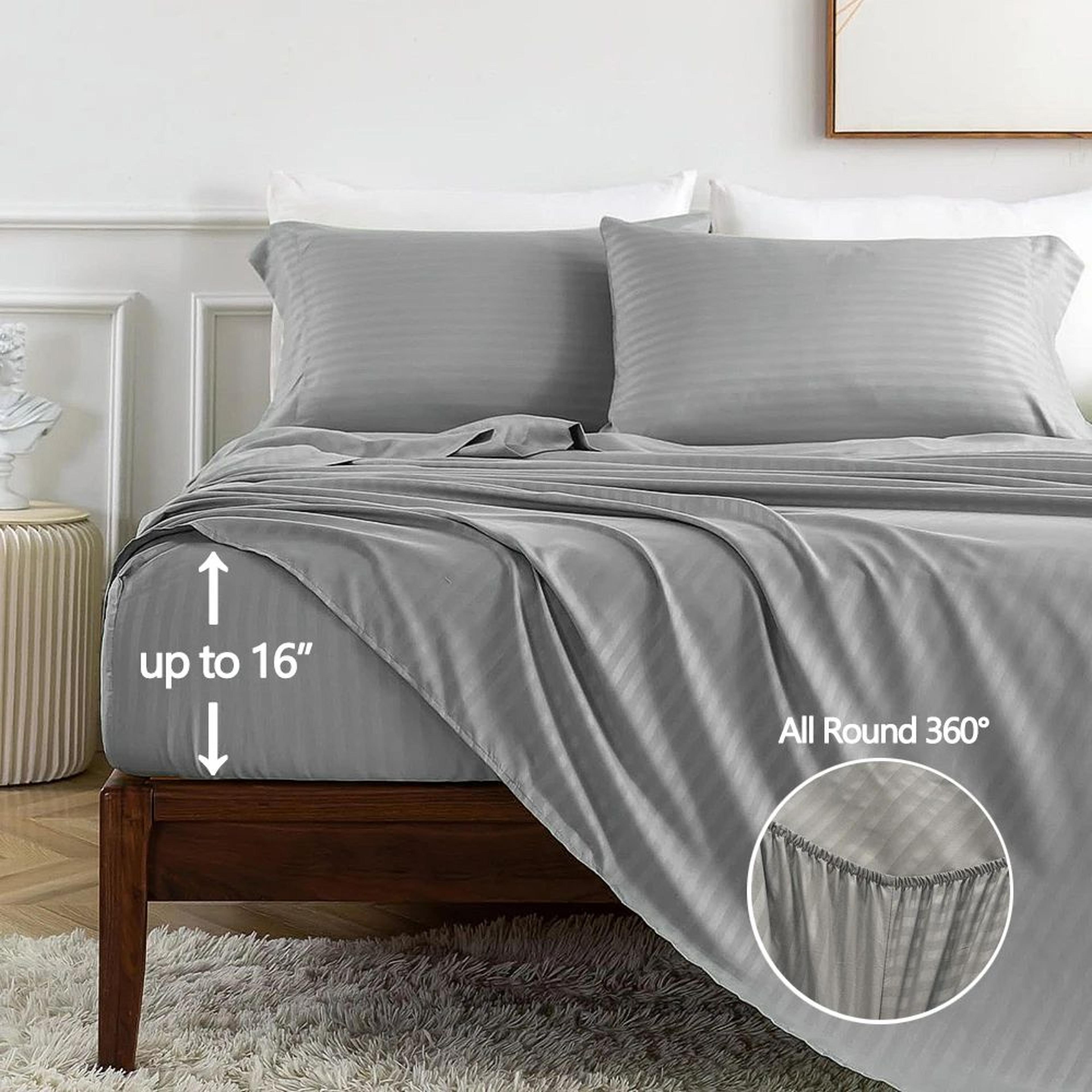 Luxury 4Piece Solid Stripe Bed Sheet Set With Fitted Sheet And Pillowcases 2