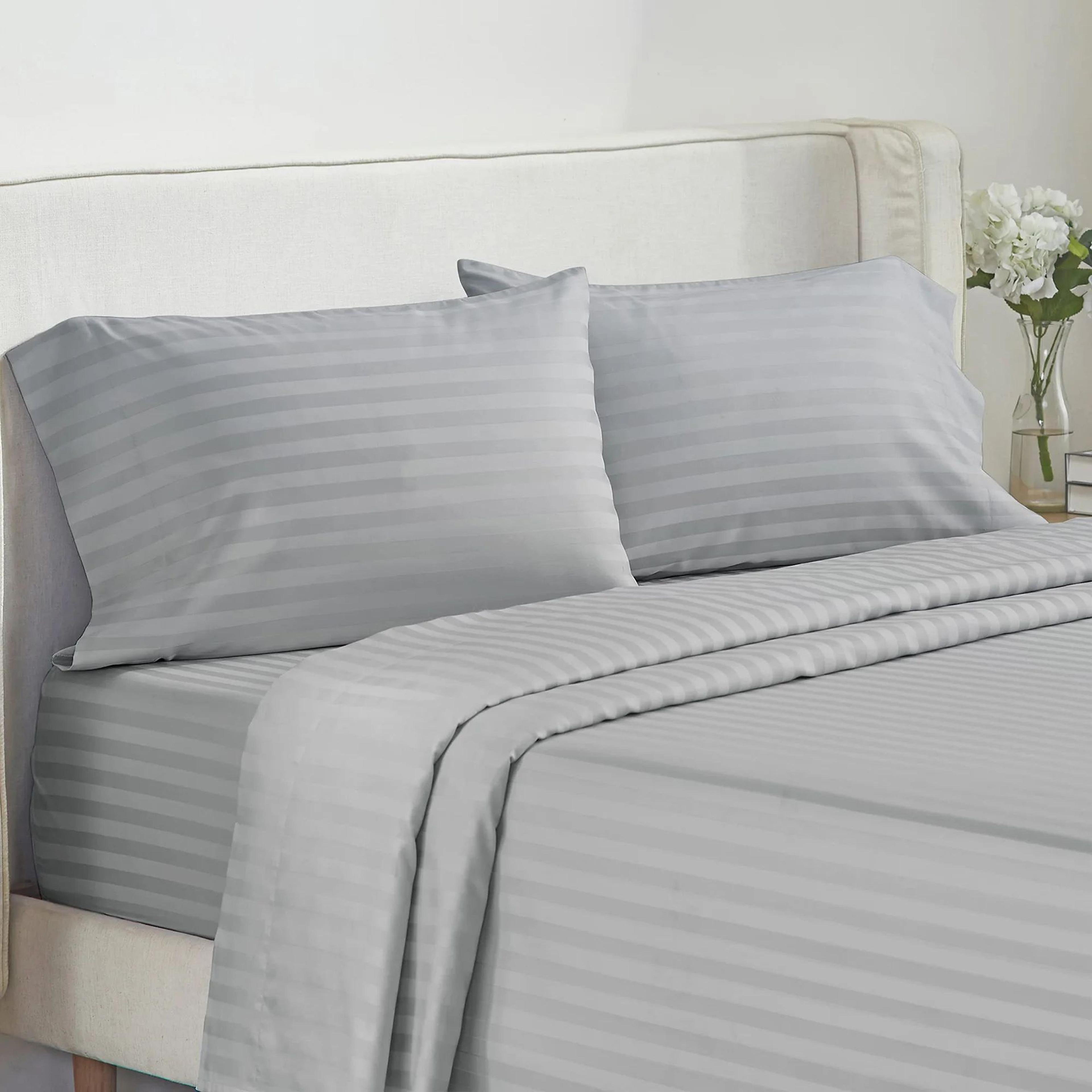 Luxury 4Piece Solid Stripe Bed Sheet Set With Fitted Sheet And Pillowcases 15
