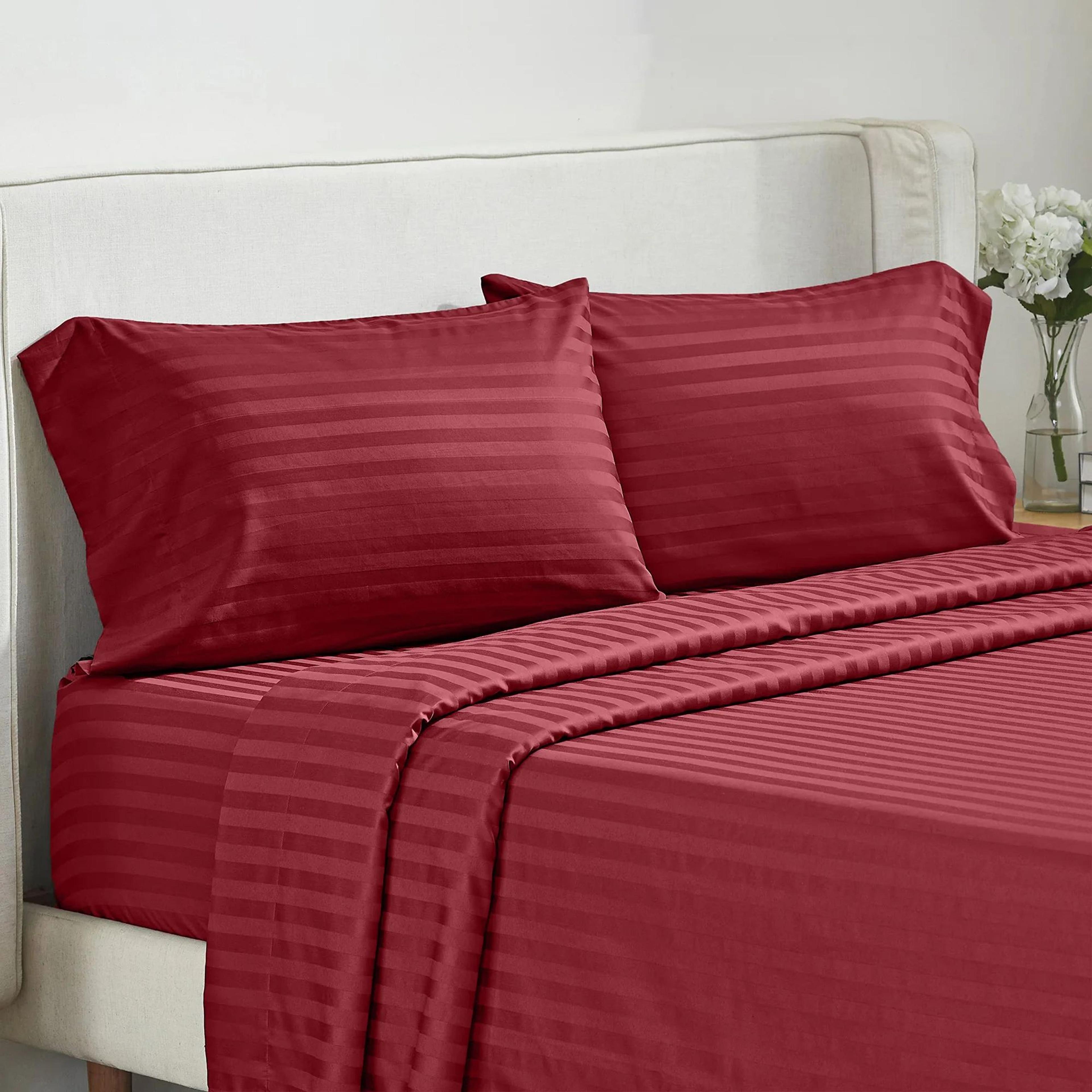 Luxury 4Piece Solid Stripe Bed Sheet Set With Fitted Sheet And Pillowcases 8