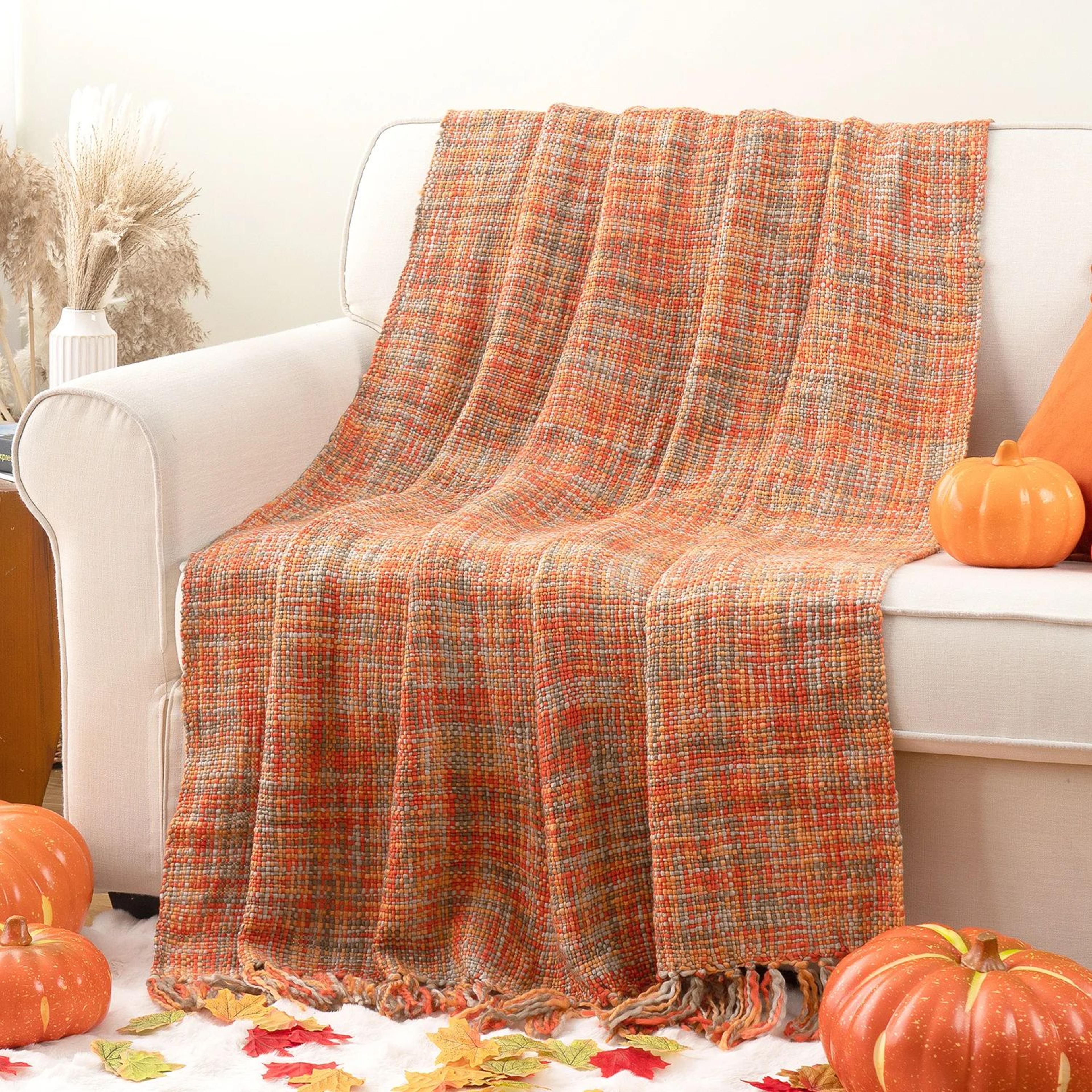 Orange Boho Cable Knit Throw Blanket With Tassels For Couch And Bed 2