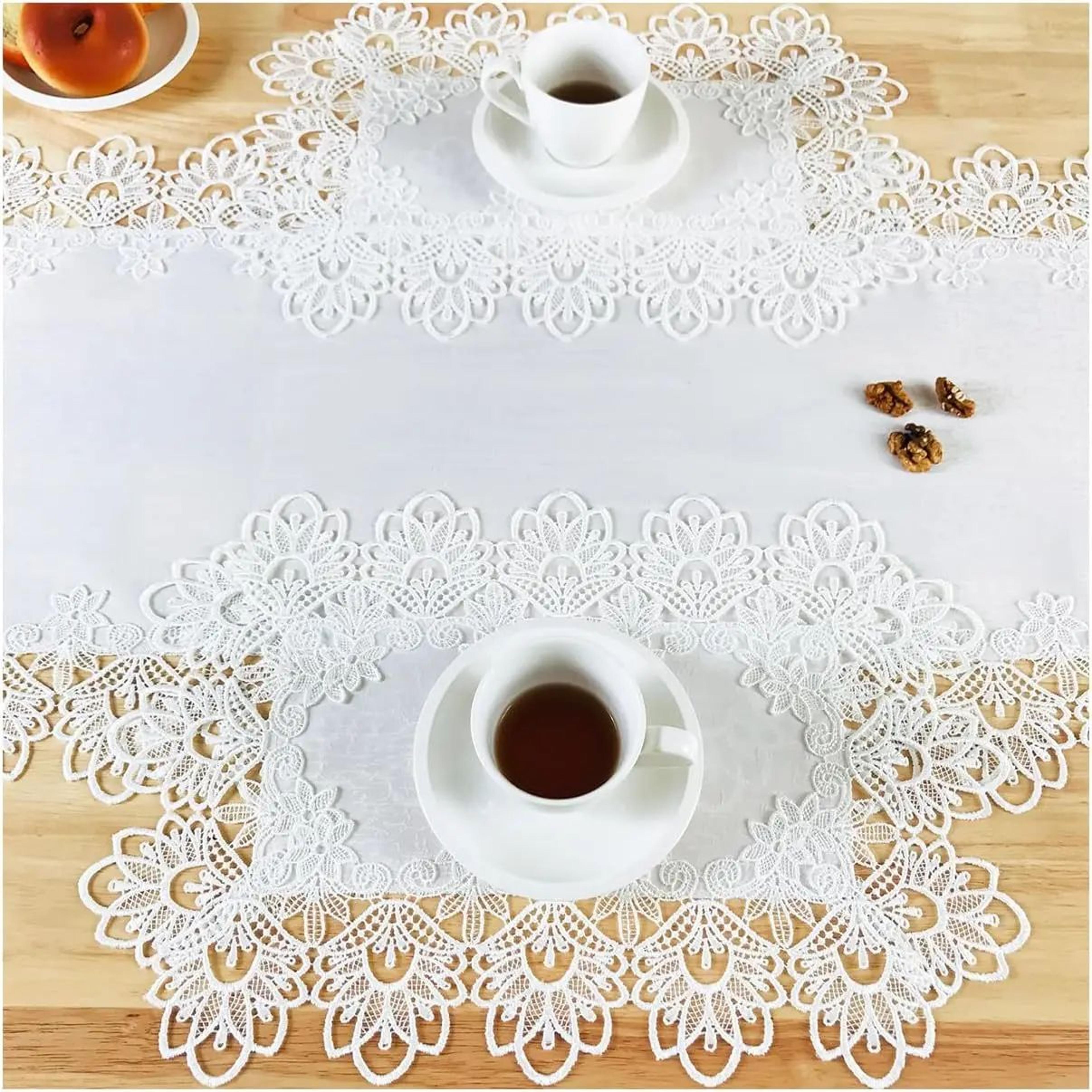 White Embroidered Lace Placemats Set Of 2  Elegant Rectangle Dining Table Mats 2