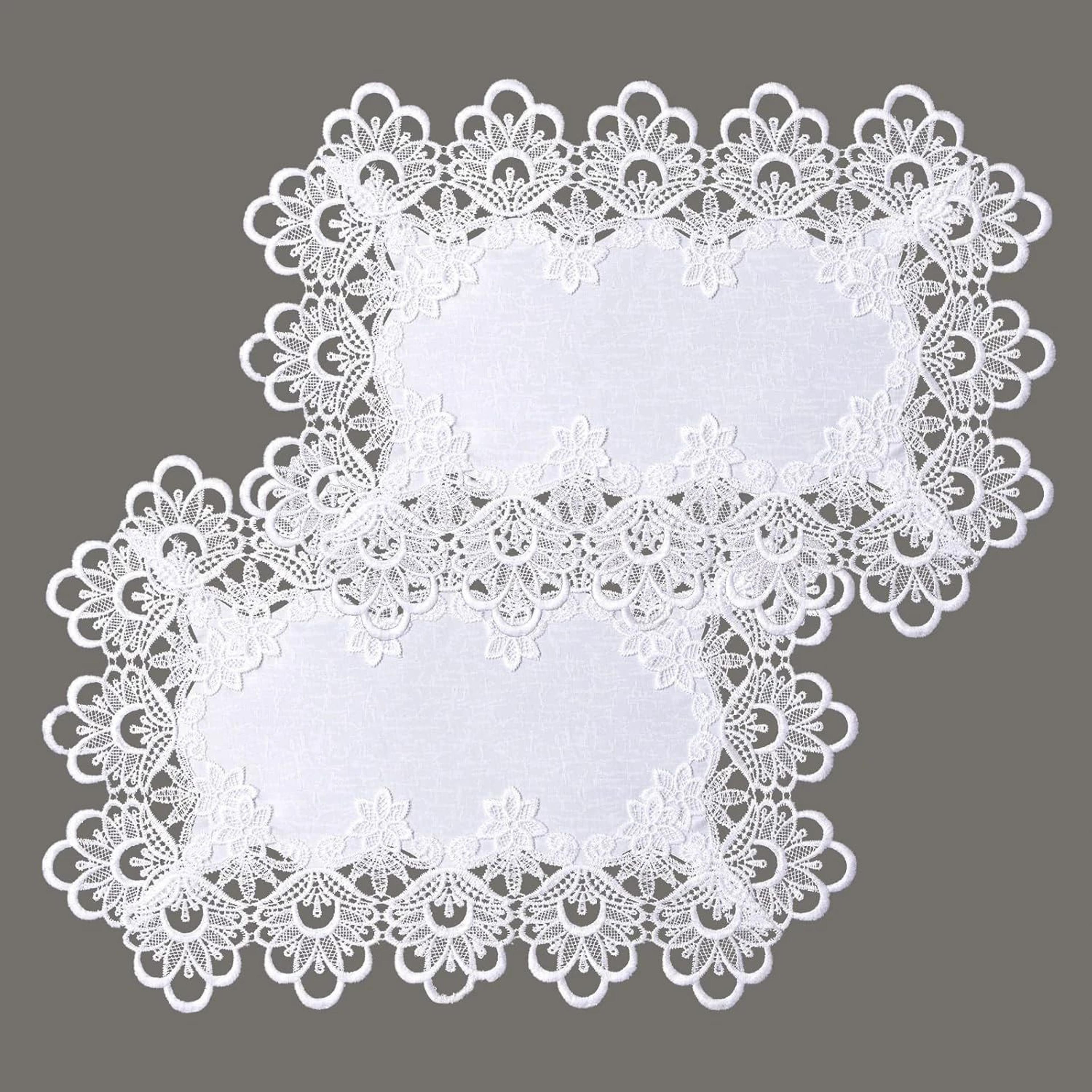 White Embroidered Lace Placemats Set Of 2  Elegant Rectangle Dining Table Mats 4