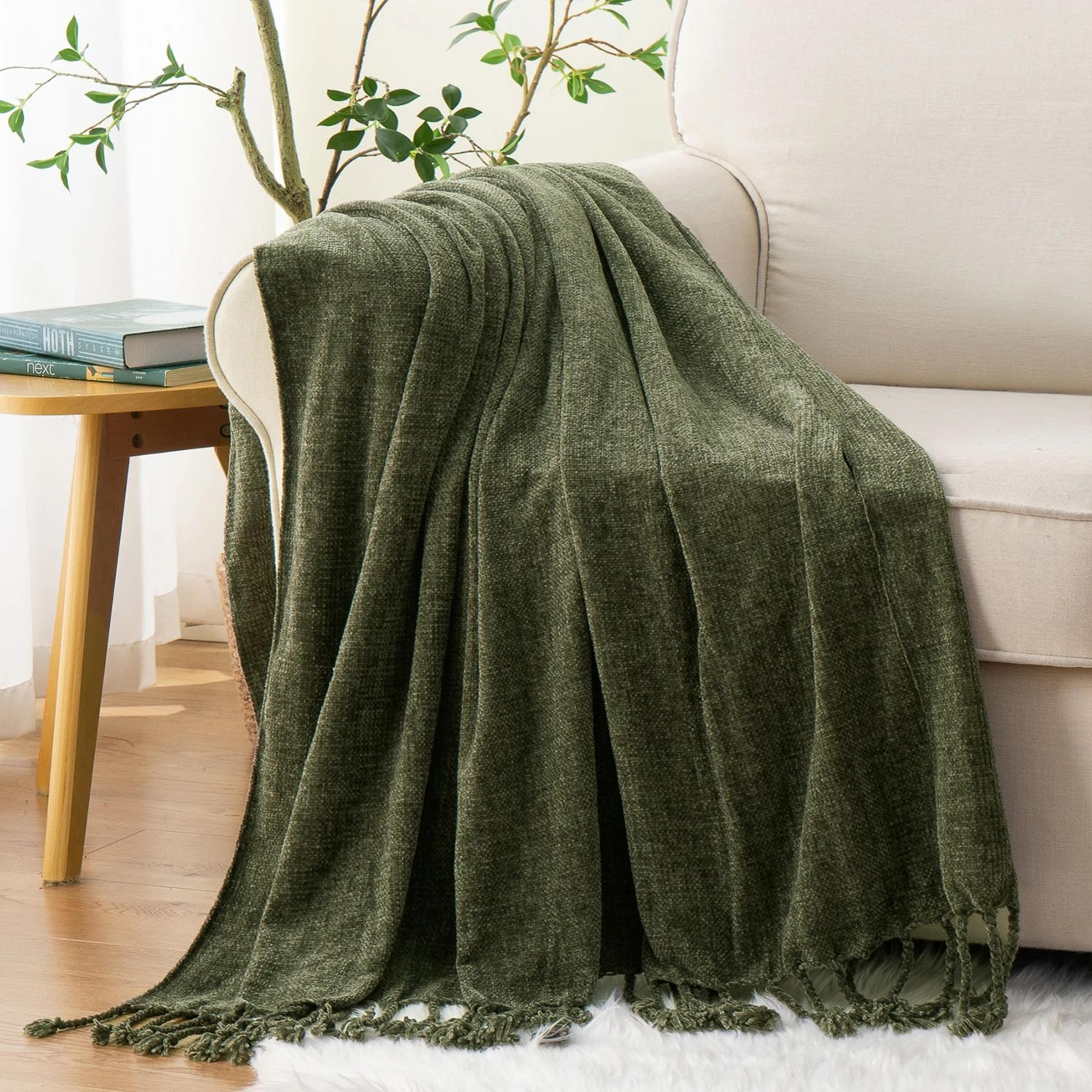 Chenille Knit Throw Blanket With Fringe Tassels Soft Lightweight Sofa And Bed Decor 1
