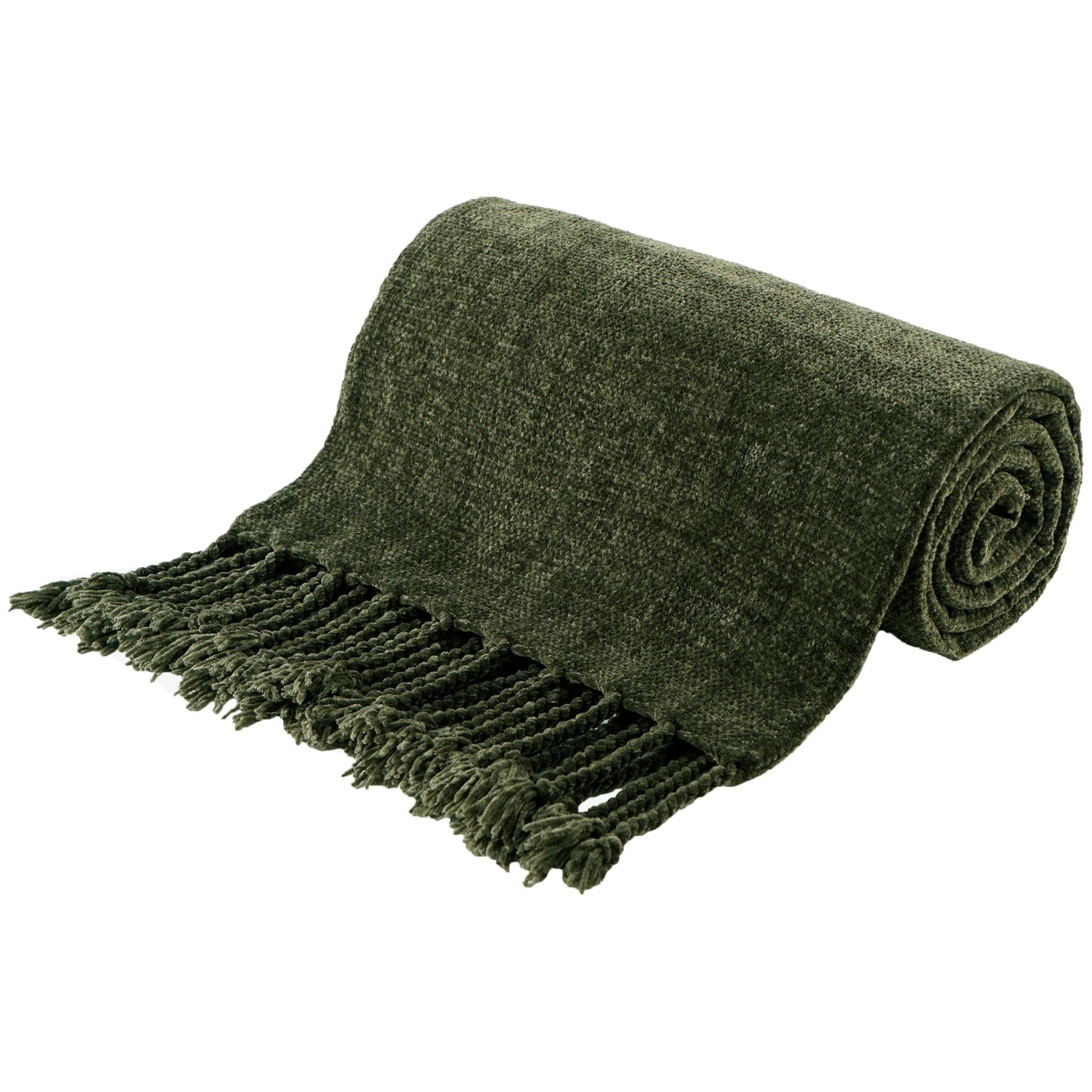 Chenille Knit Throw Blanket With Fringe Tassels Soft Lightweight Sofa And Bed Decor 16