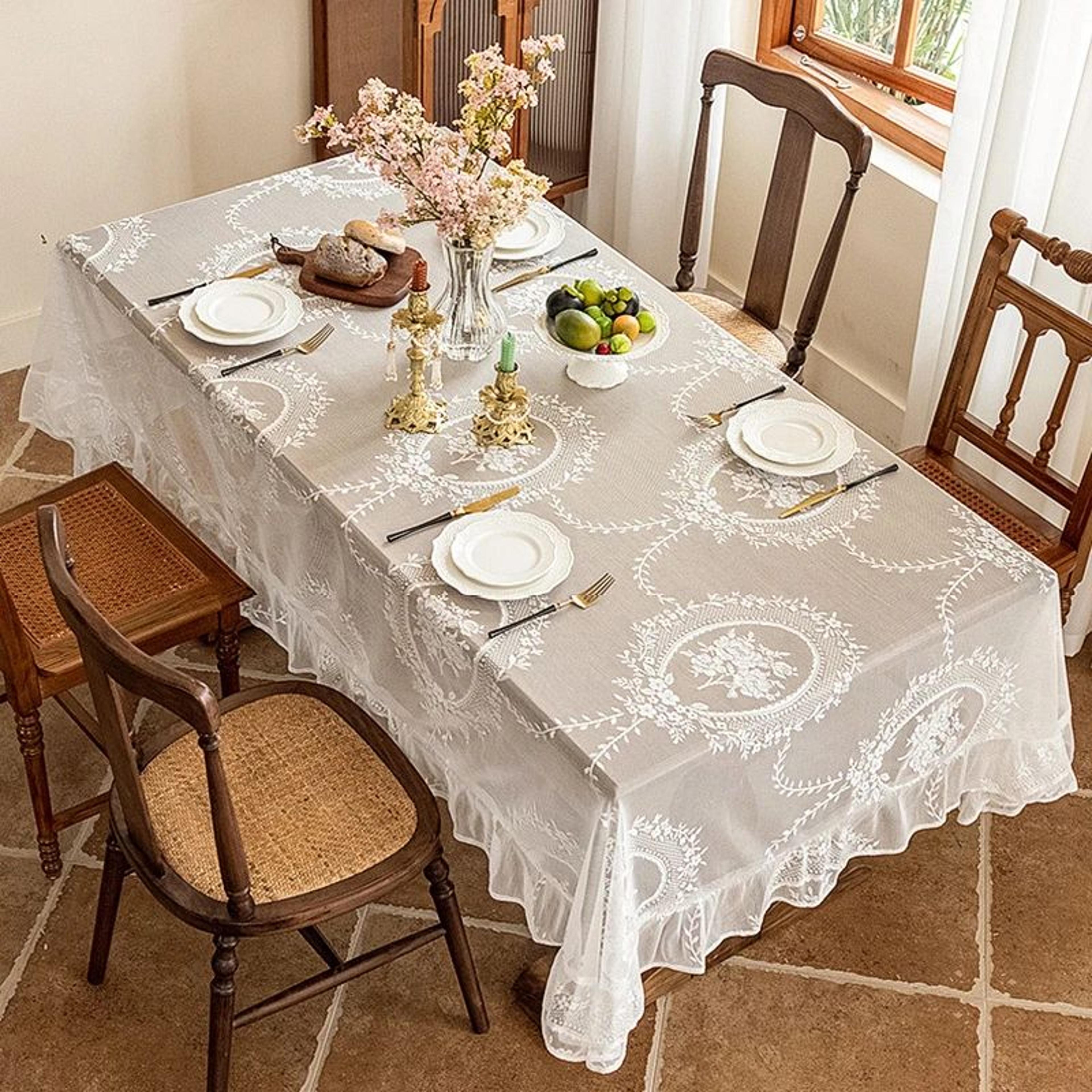 Elegant White Floral Lace Tablecloth For Dining Tables And Weddings 1