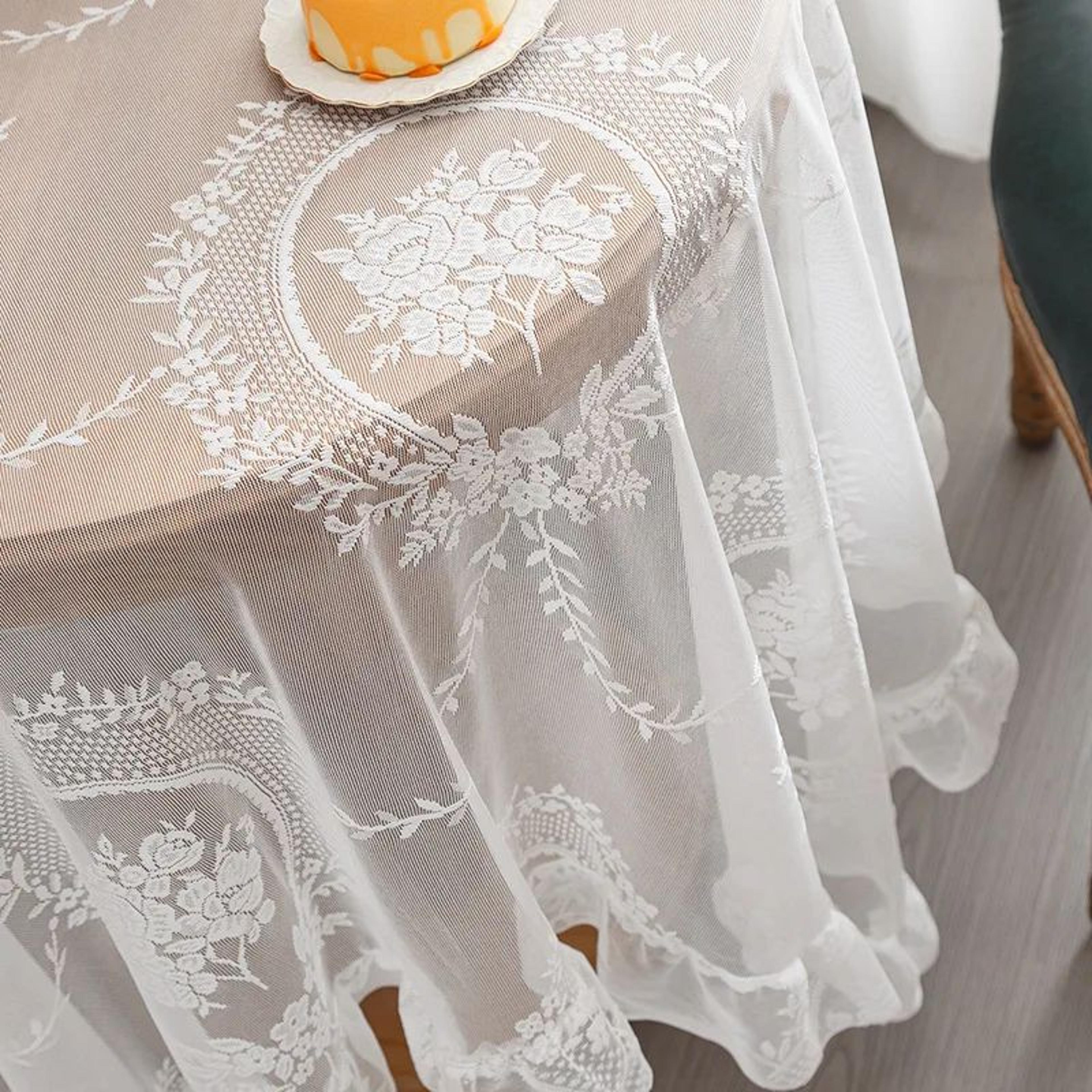 Elegant White Floral Lace Tablecloth For Dining Tables And Weddings 4