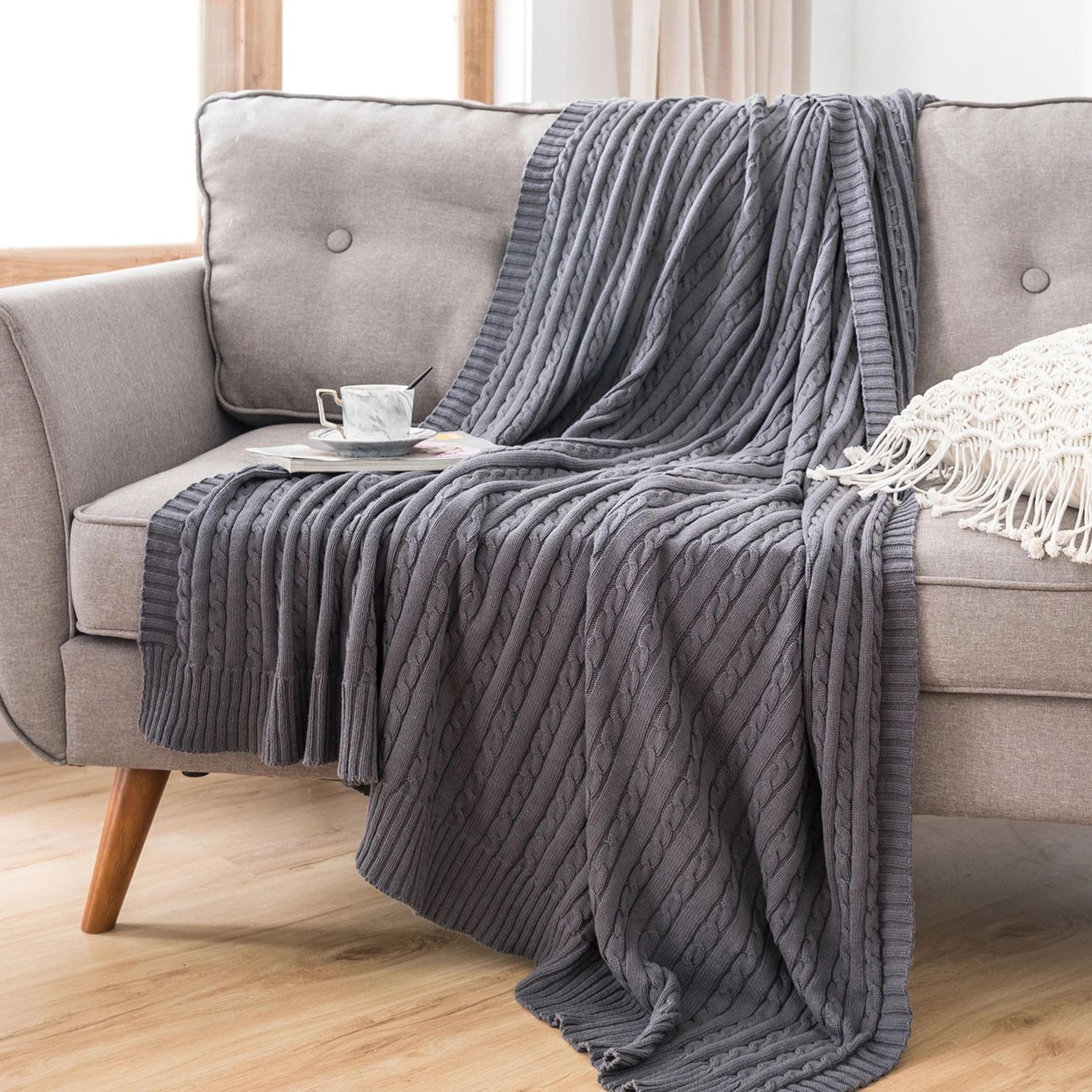 Cotton Cable Knit Throw Blanket Soft Cozy Decorative Bed And Sofa Blanket 2