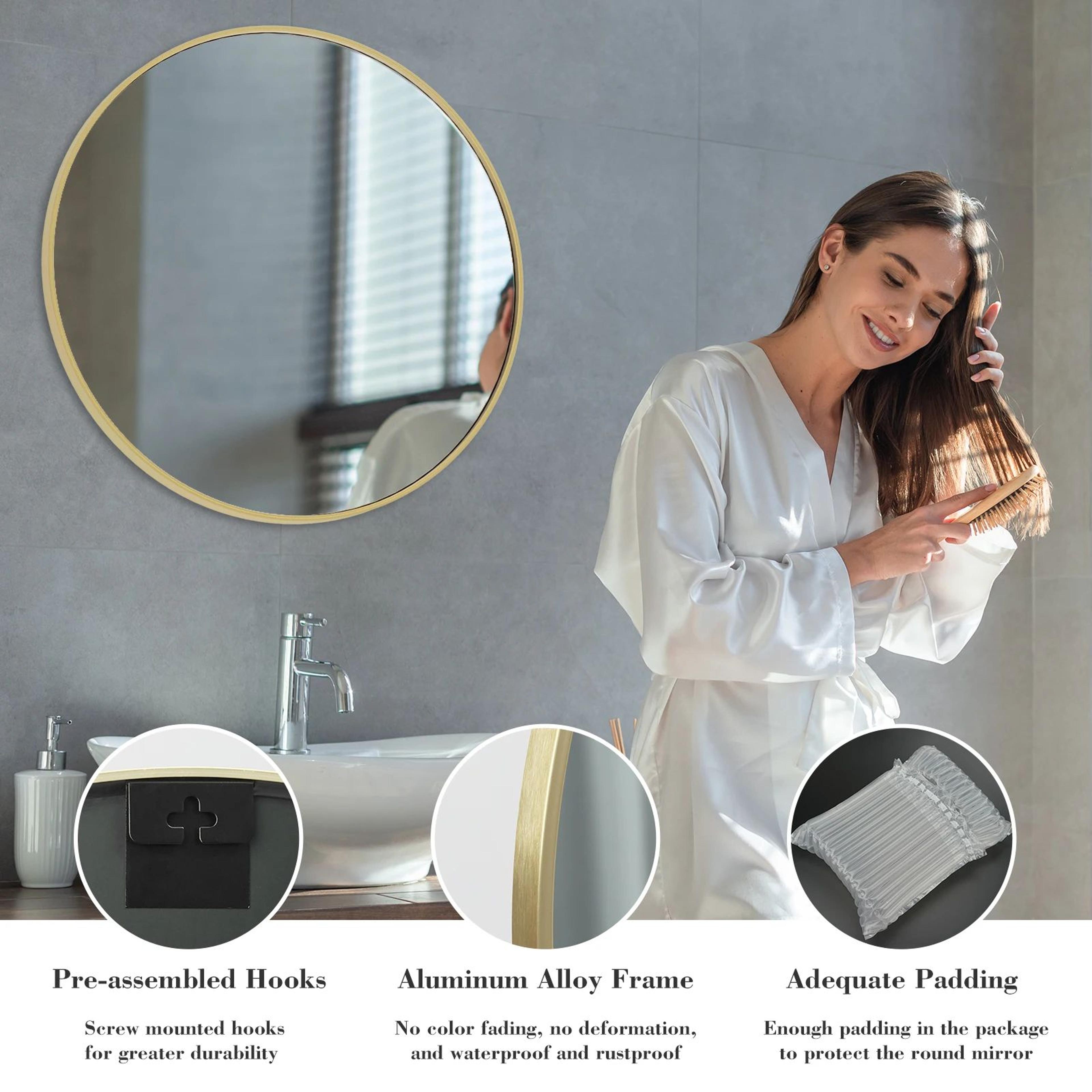 30 Inch Gold Round Wall Mirror With Matte Metal Frame And Tempered Glass 5
