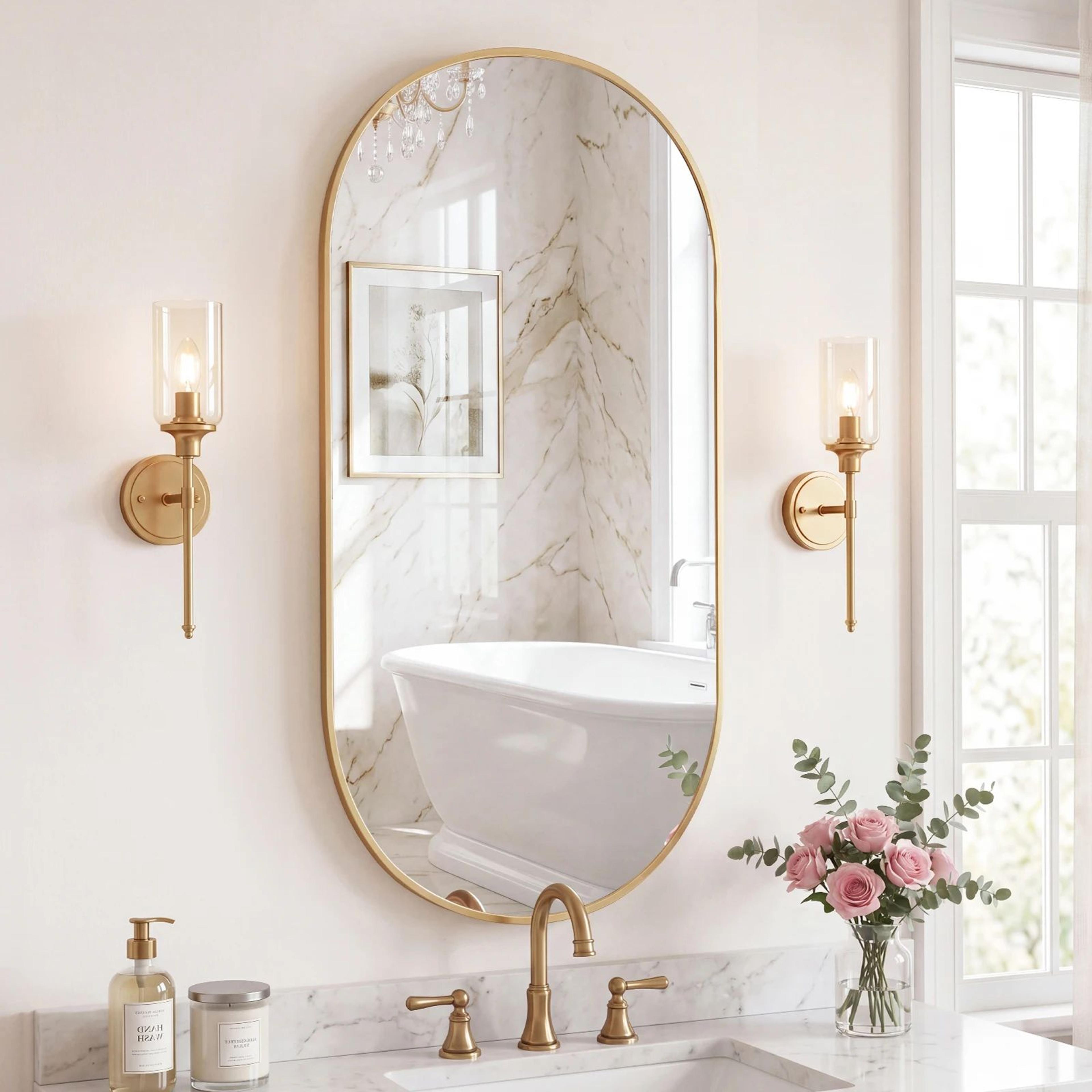 Modern Oval Metal Frame Wall Mirror With Tempered Glass 1