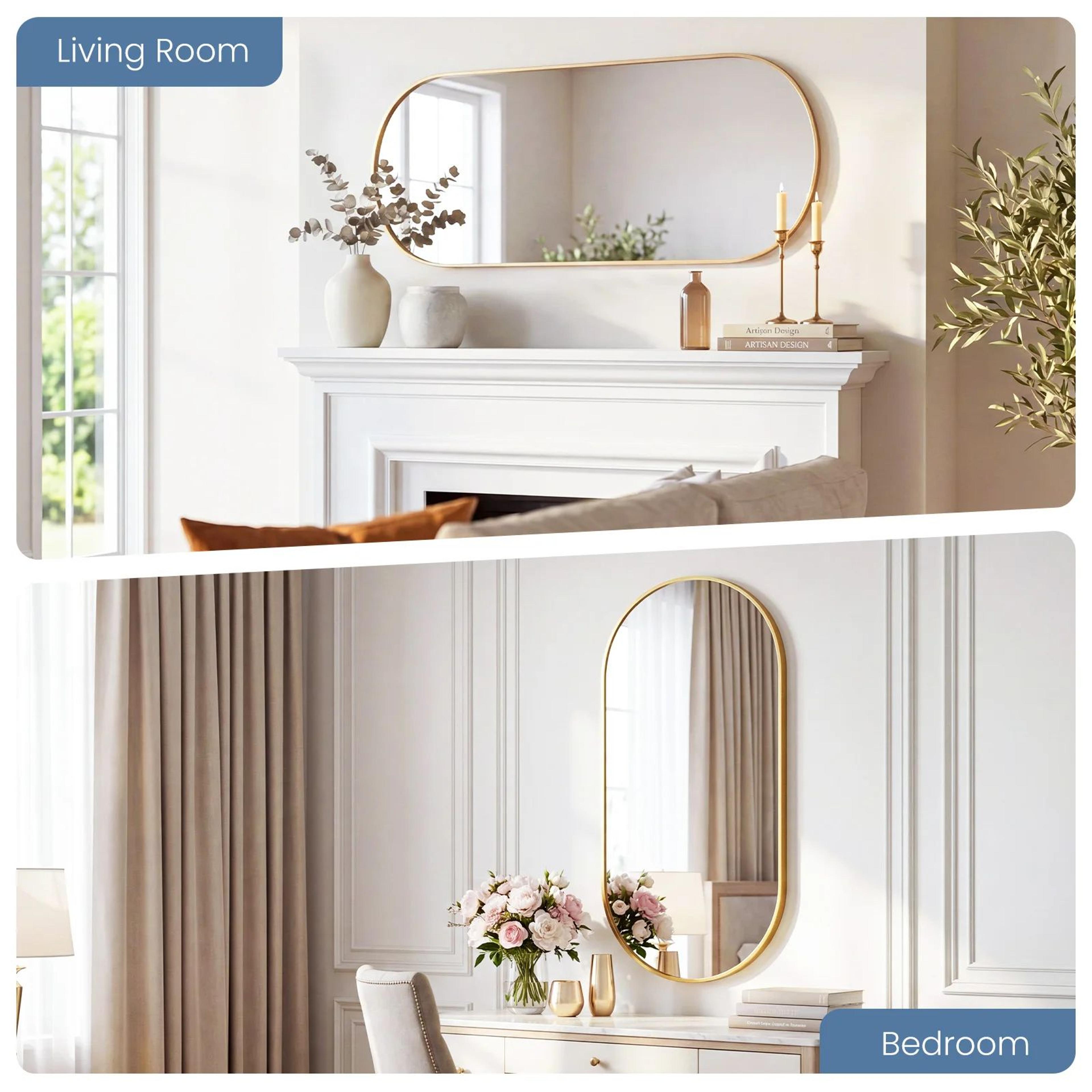Modern Oval Metal Frame Wall Mirror With Tempered Glass 6