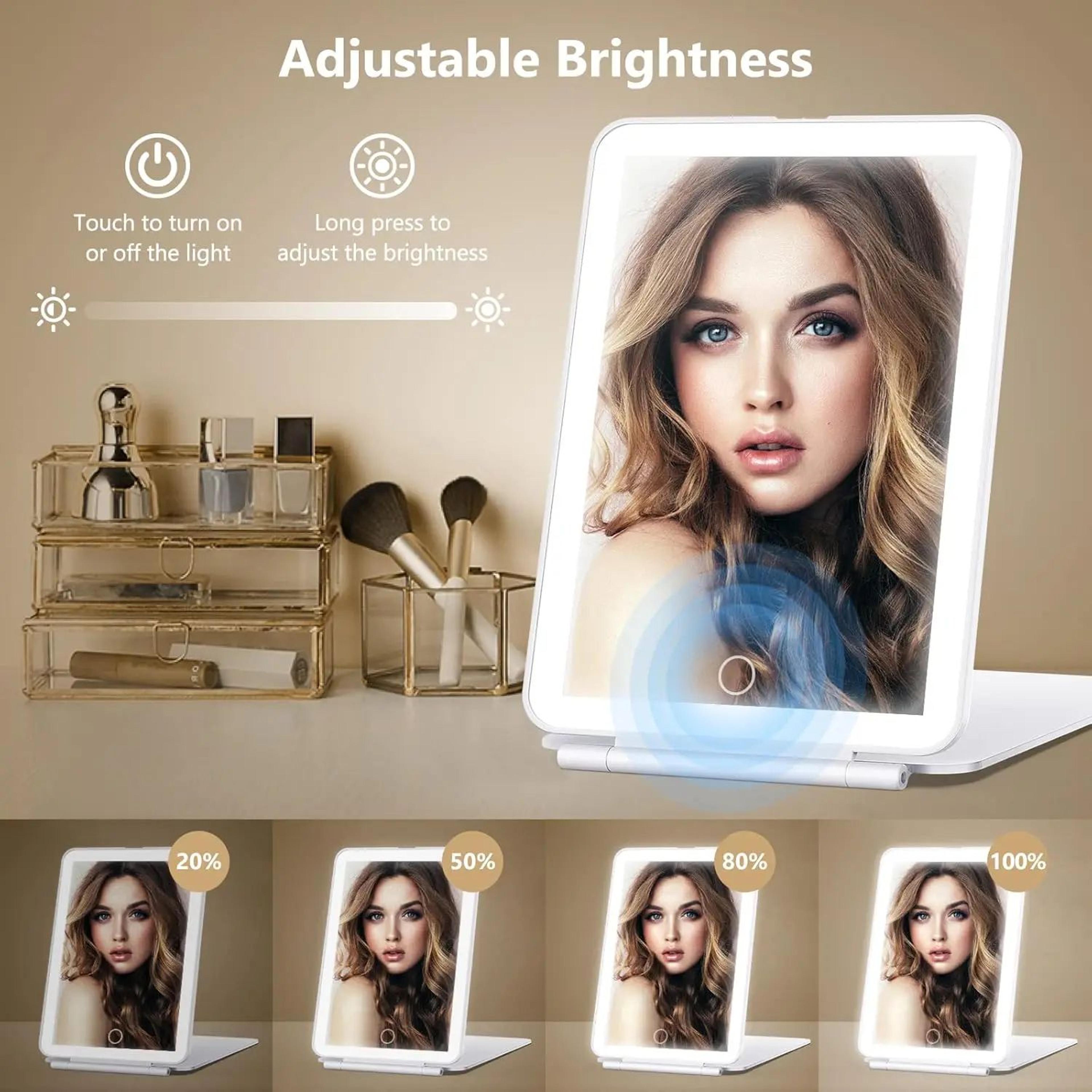 LED Foldable Travel Makeup Mirror With 3 Light Modes USB Rechargeable Touch Control 1