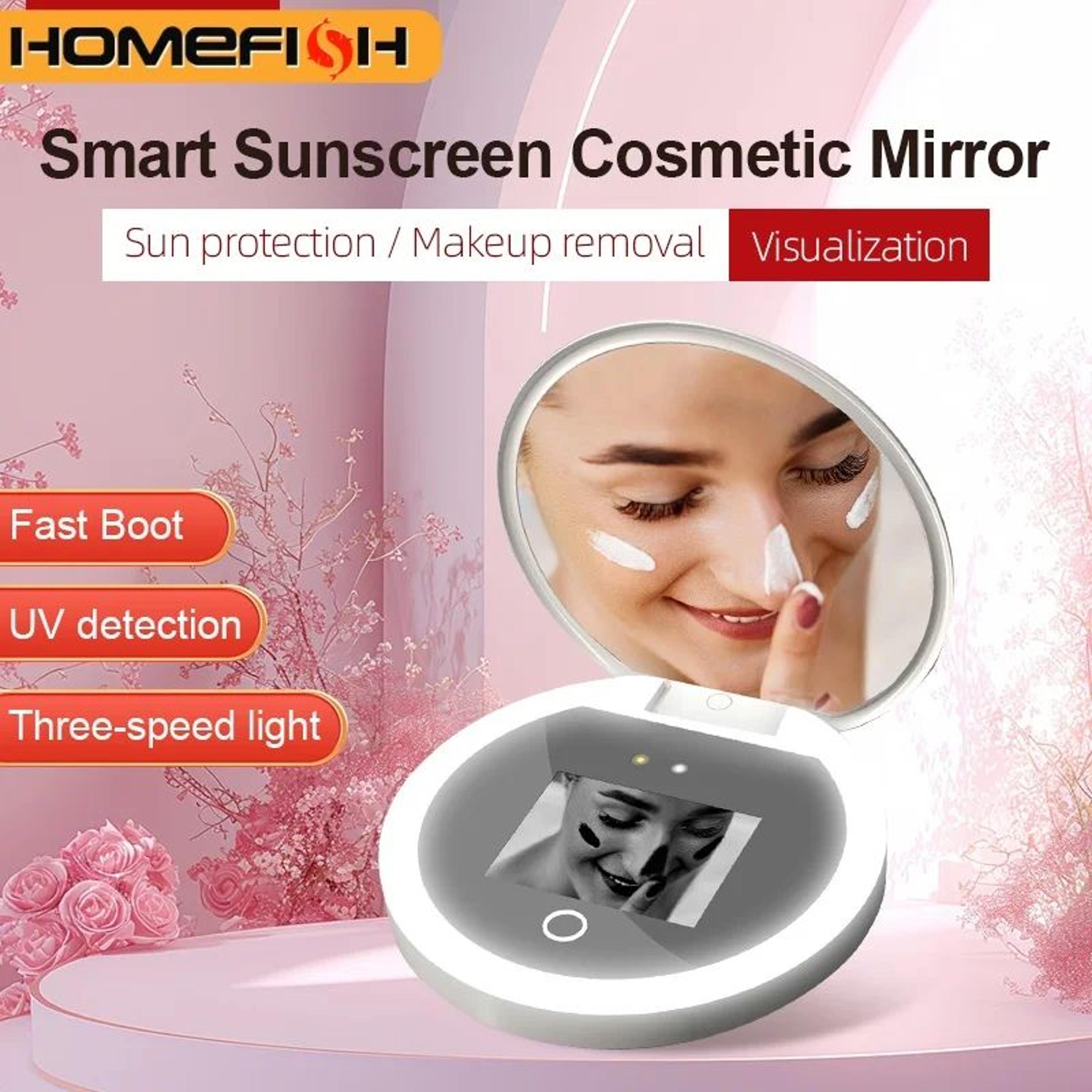 Smart UV Sunscreen Detection LED Makeup Mirror With Camera And 3 Light Modes 0
