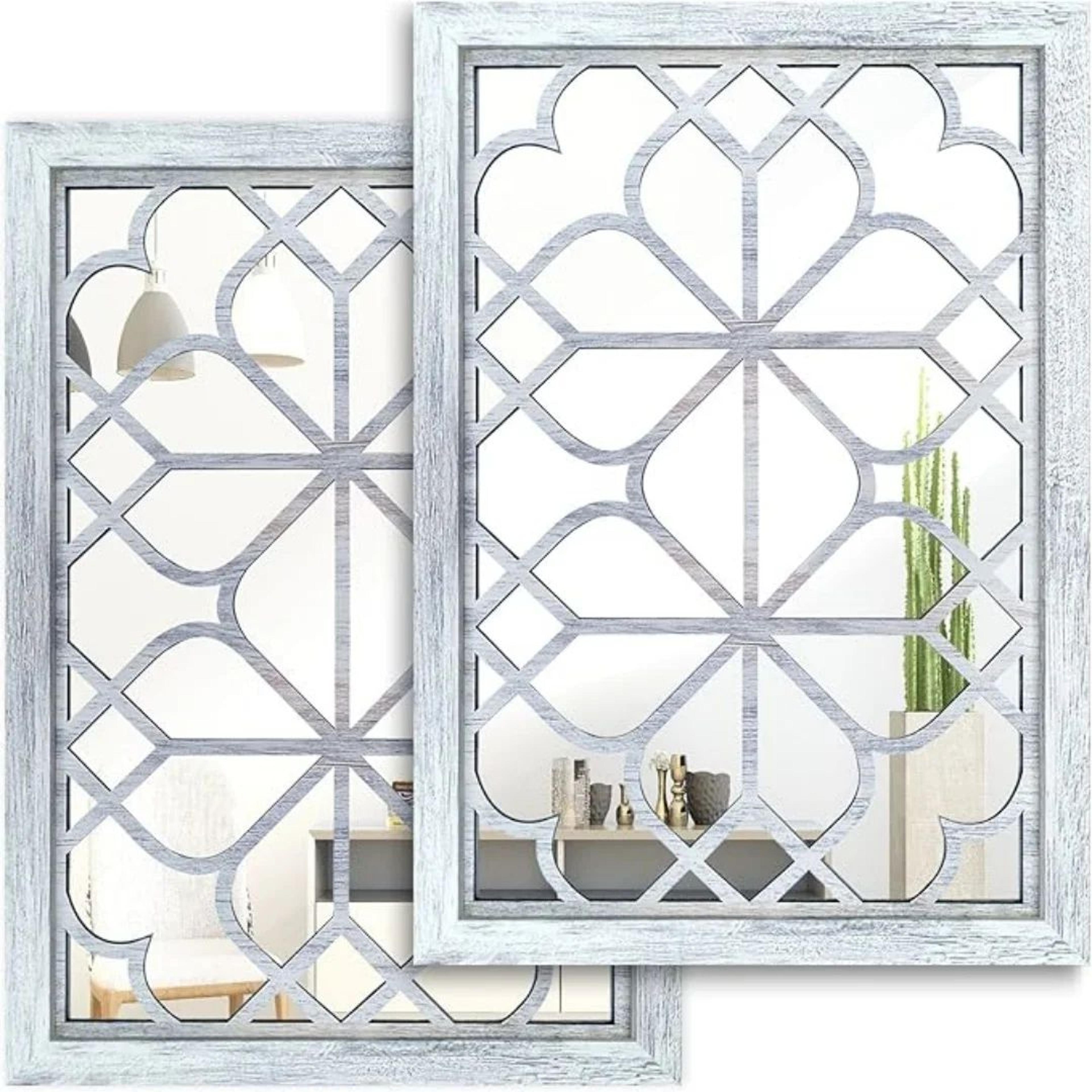 2Piece Retro Wooden Acrylic Wall Mirror Set For Rustic Home Decor 4