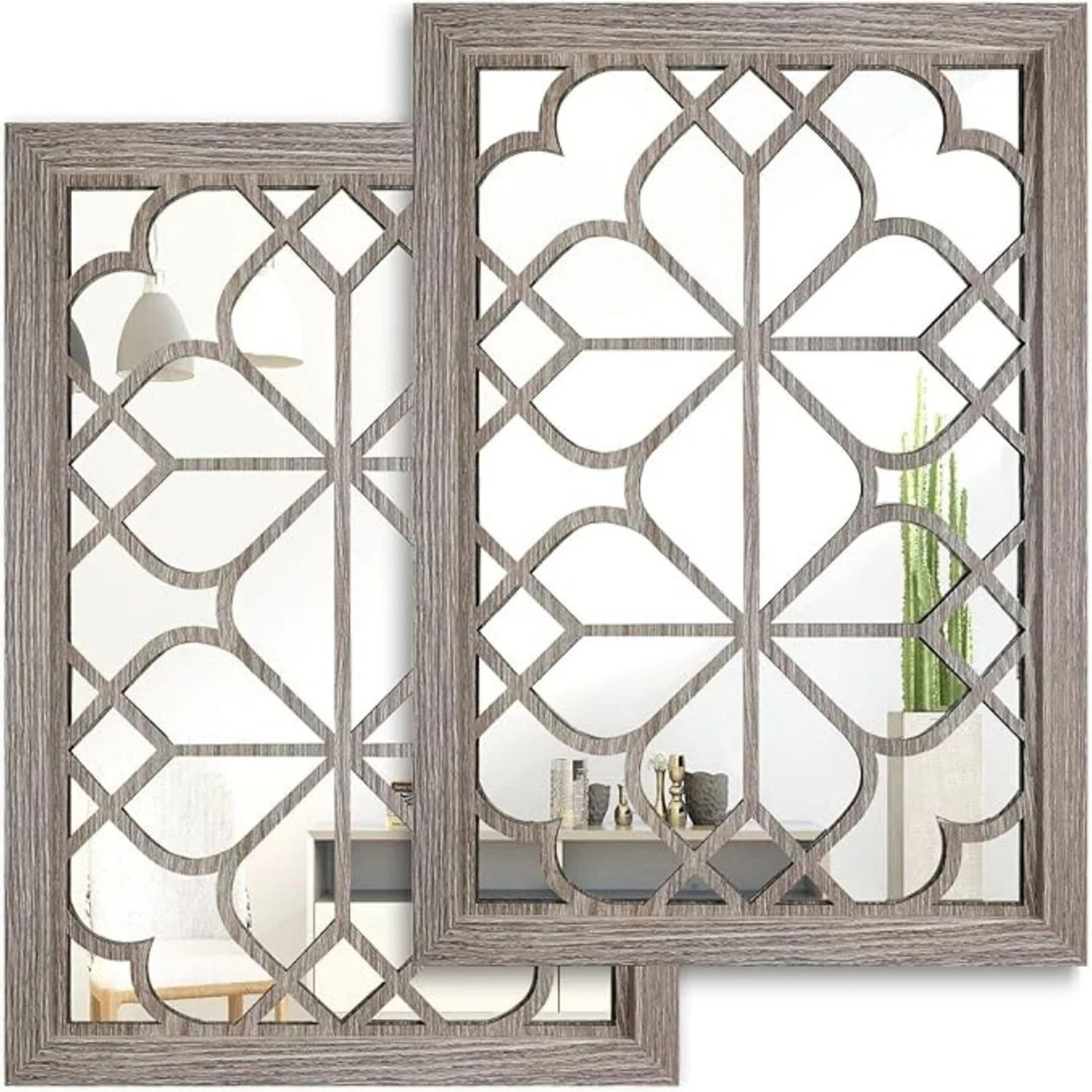 2Piece Retro Wooden Acrylic Wall Mirror Set For Rustic Home Decor 1