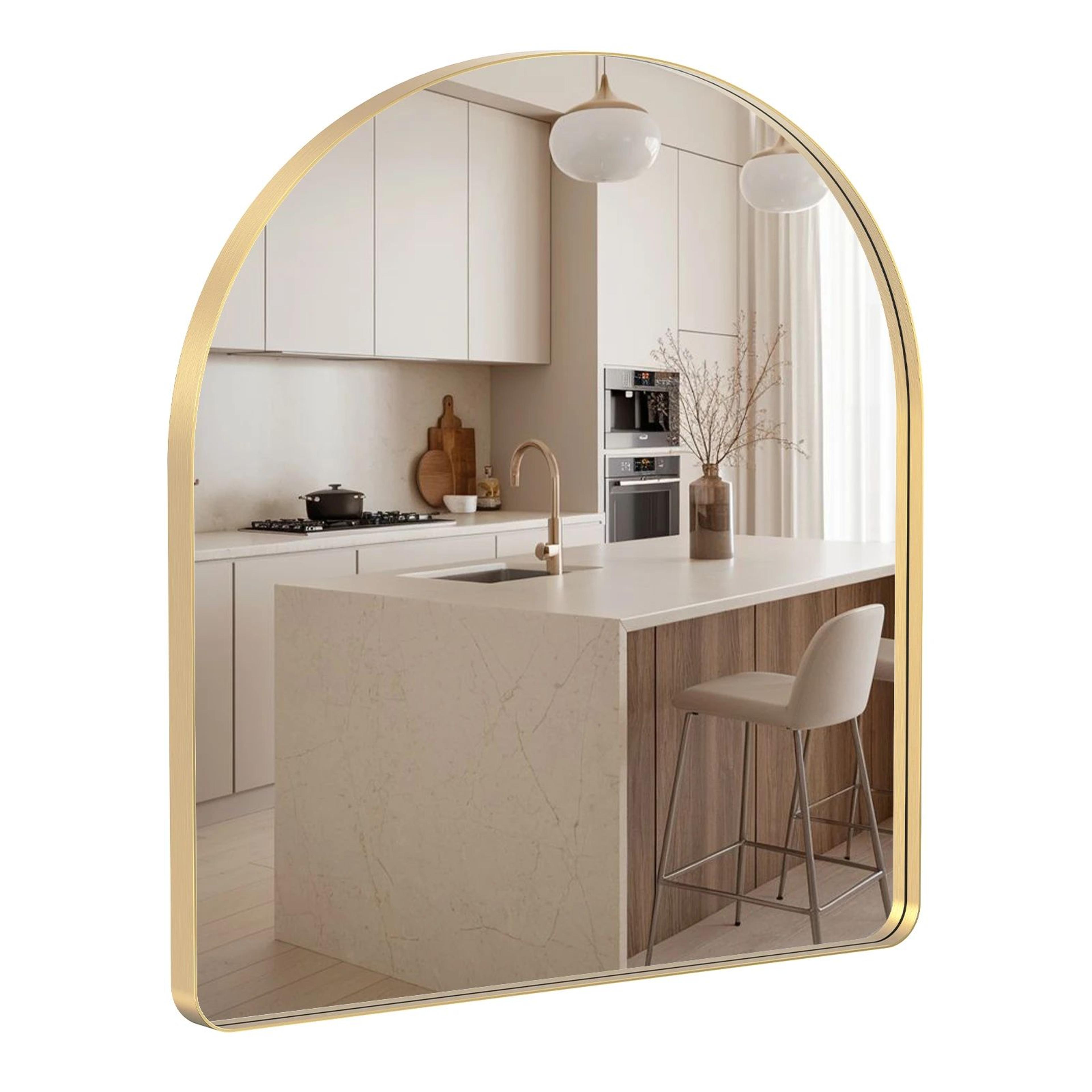 Modern Arched Metal Frame Bathroom Vanity Wall Mirror 1