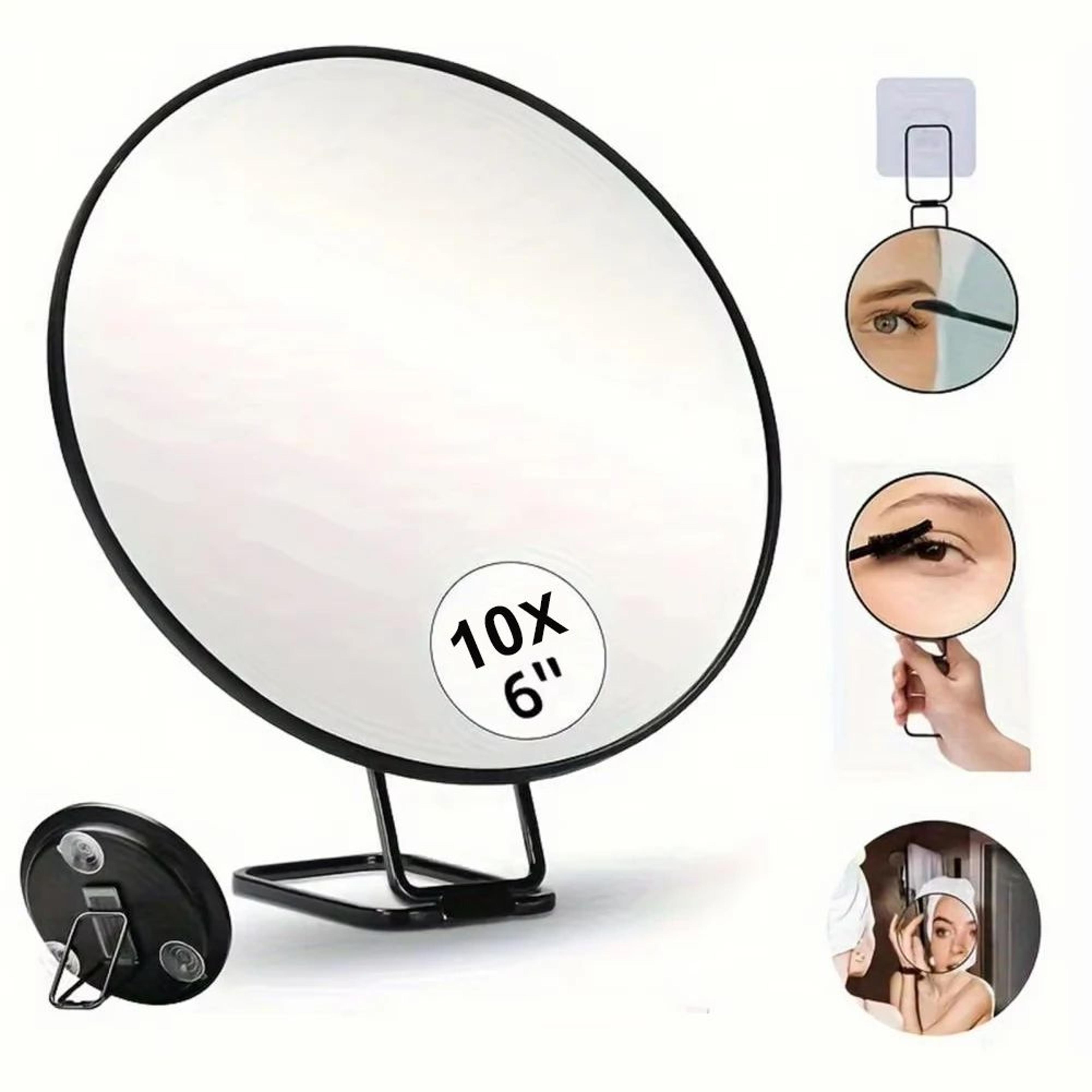 6 Inch 10X Magnifying Travel Makeup Mirror With Adjustable Stand And Suction Cups 0