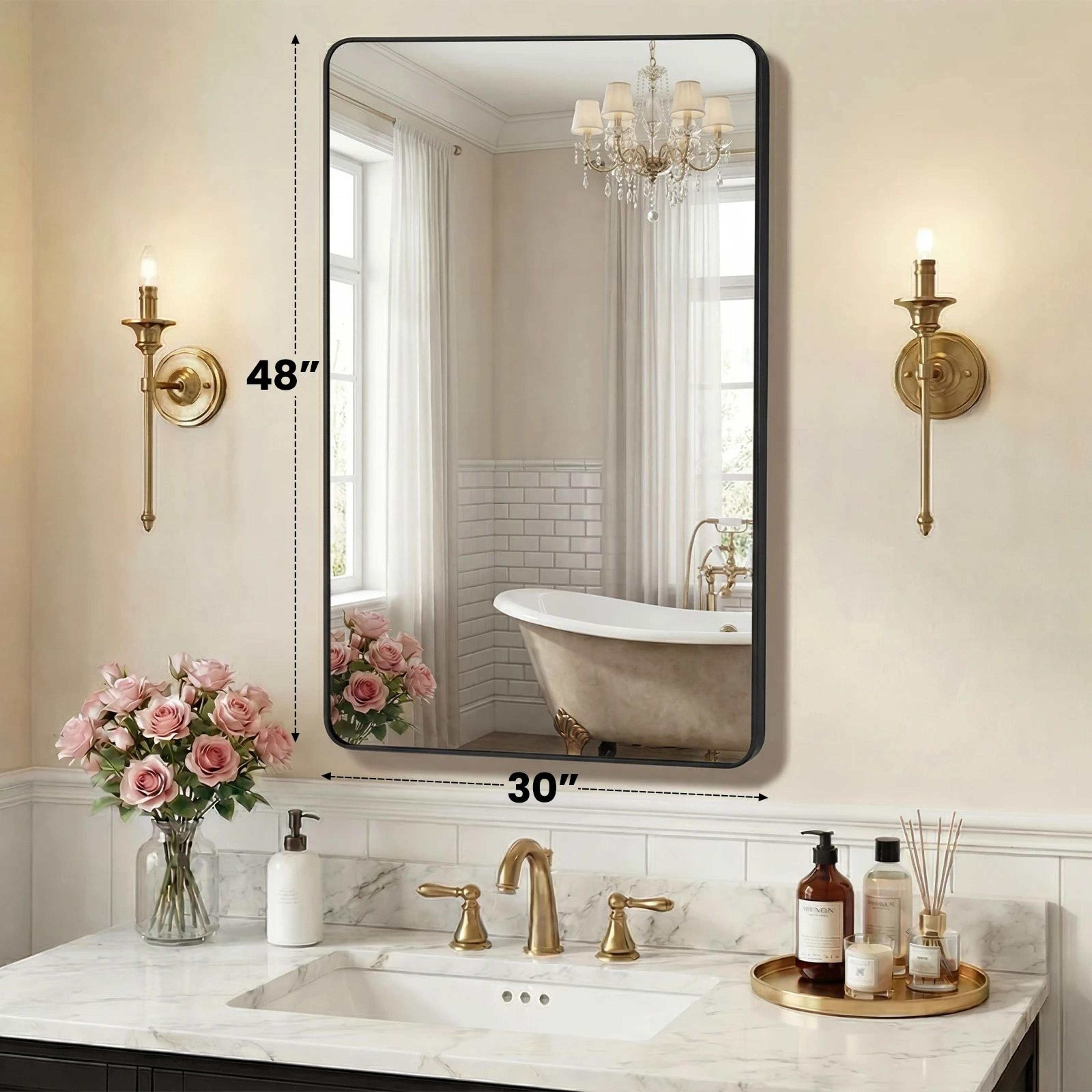 Modern Rounded Rectangle Wall Mirror With Metal Frame And Tempered Glass 16