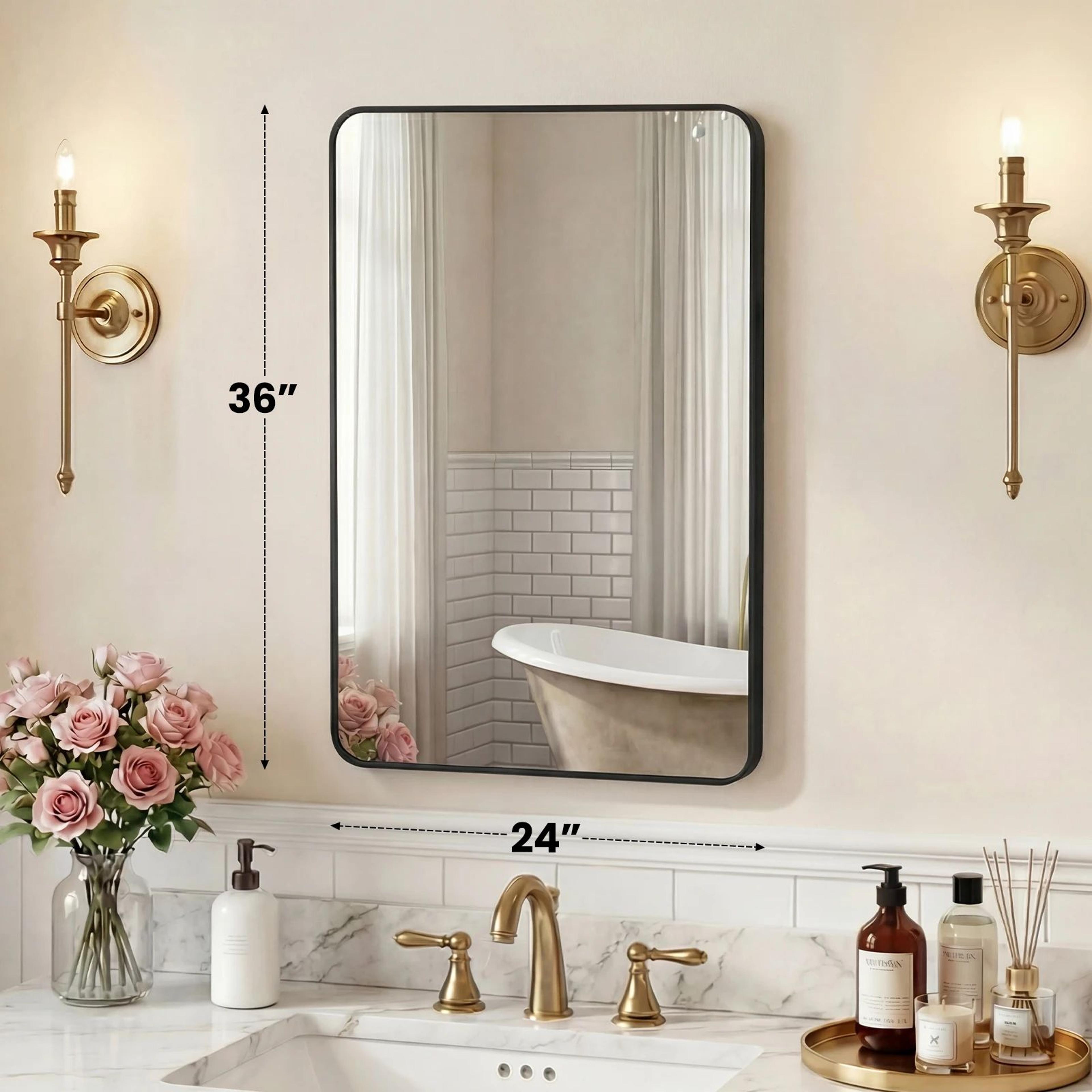 Modern Rounded Rectangle Wall Mirror With Metal Frame And Tempered Glass 10