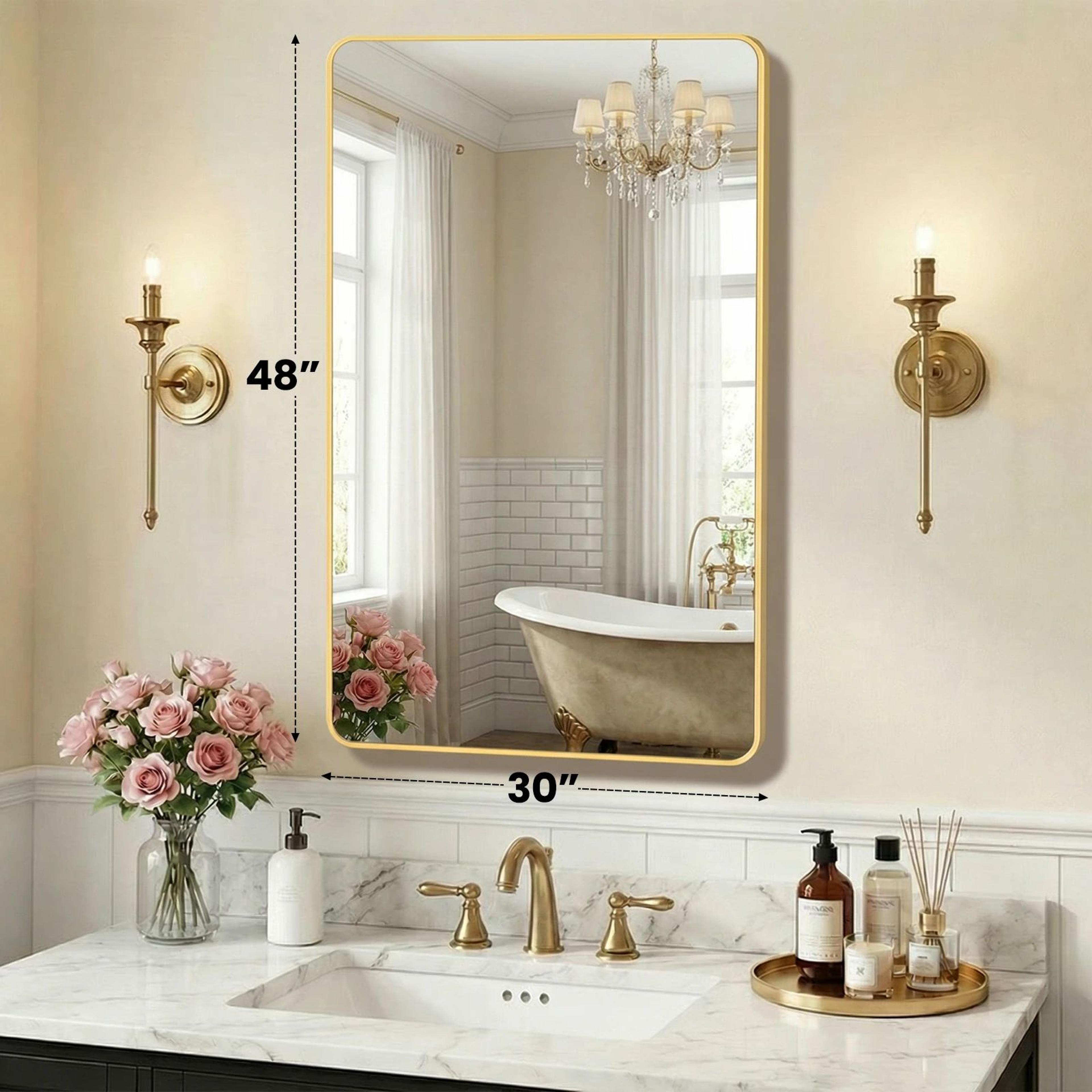 Modern Rounded Rectangle Wall Mirror With Metal Frame And Tempered Glass 17