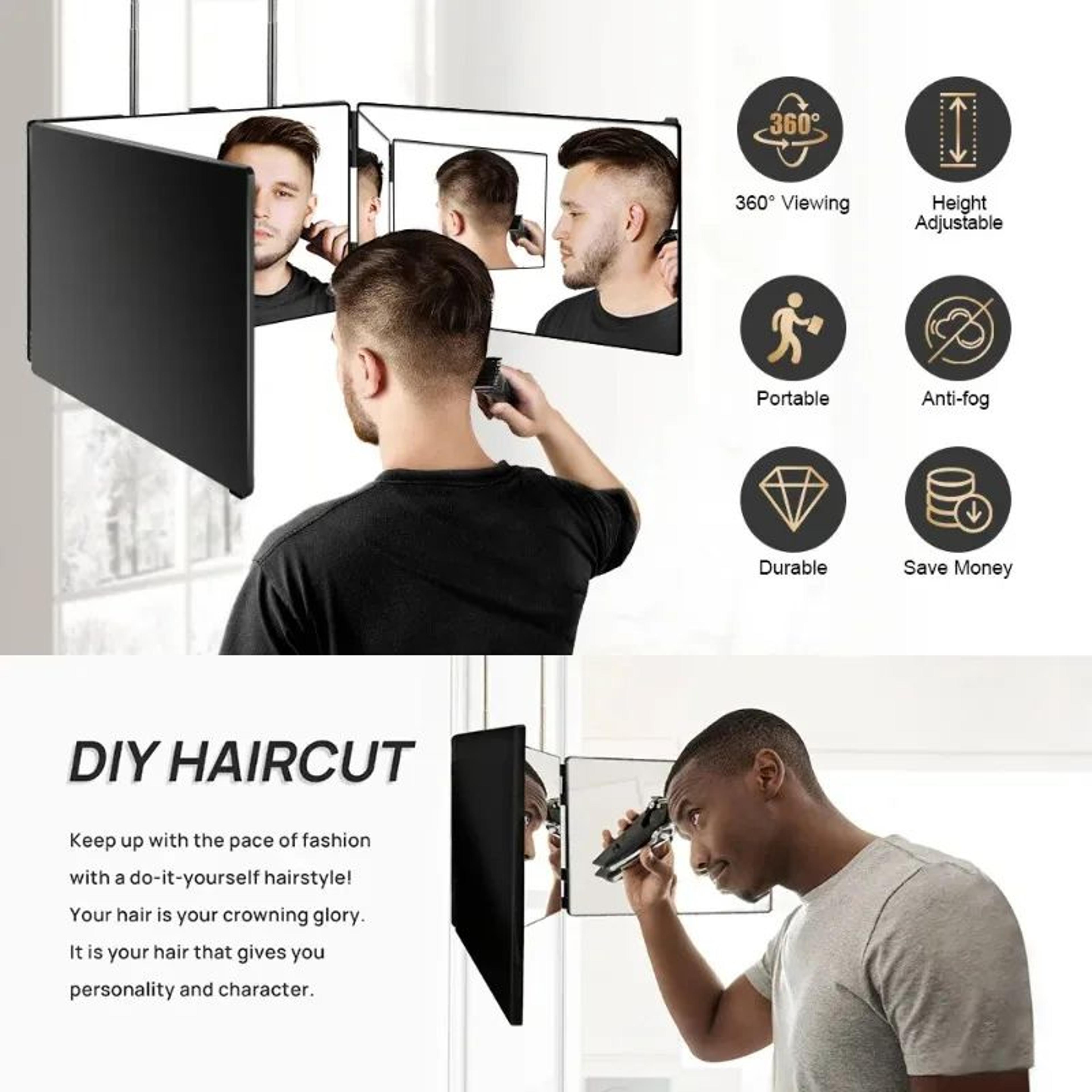 360 Degree 3Way Self Haircut Mirror With Adjustable Hanging Hooks 2