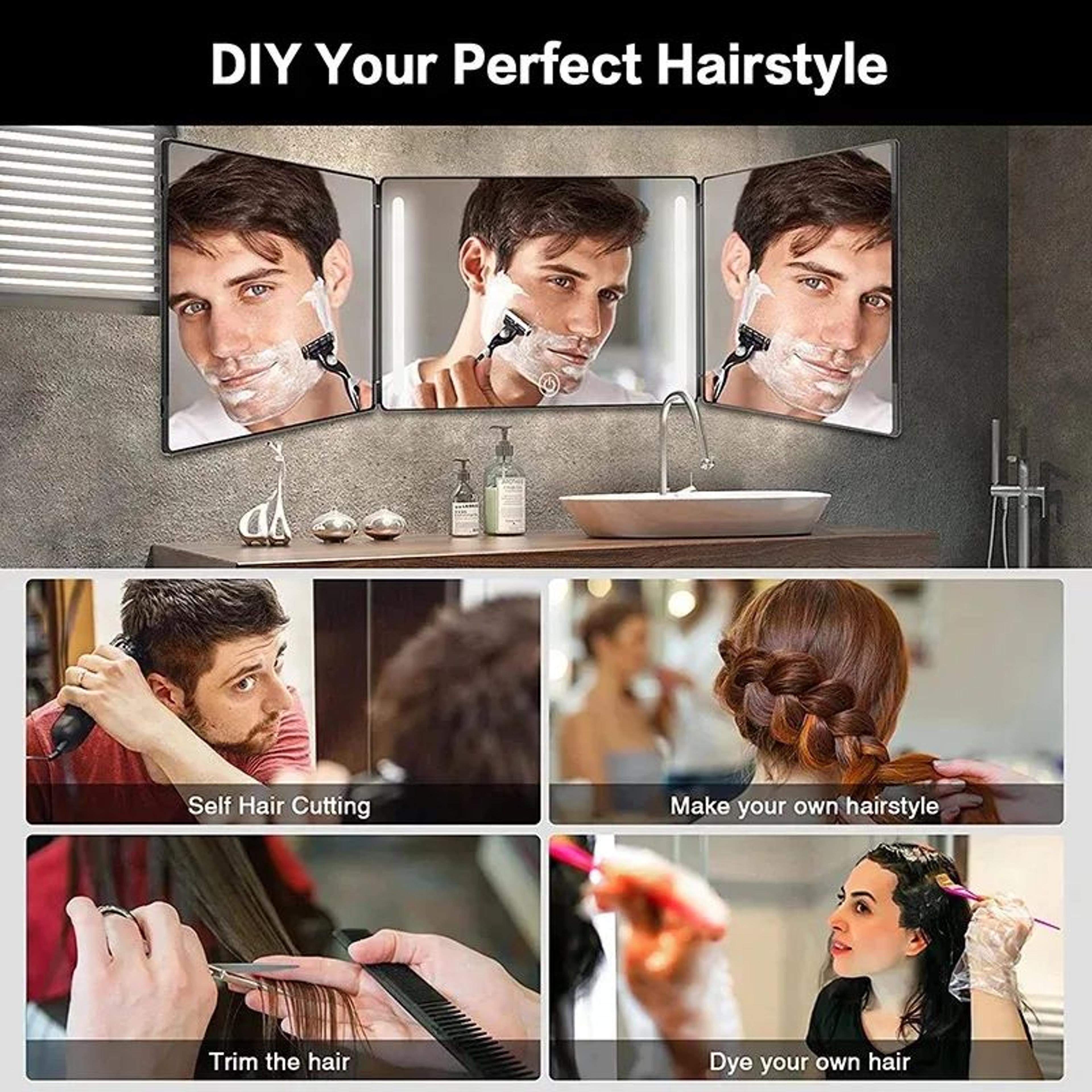 360 Degree 3Way Self Haircut Mirror With Adjustable Hanging Hooks 1