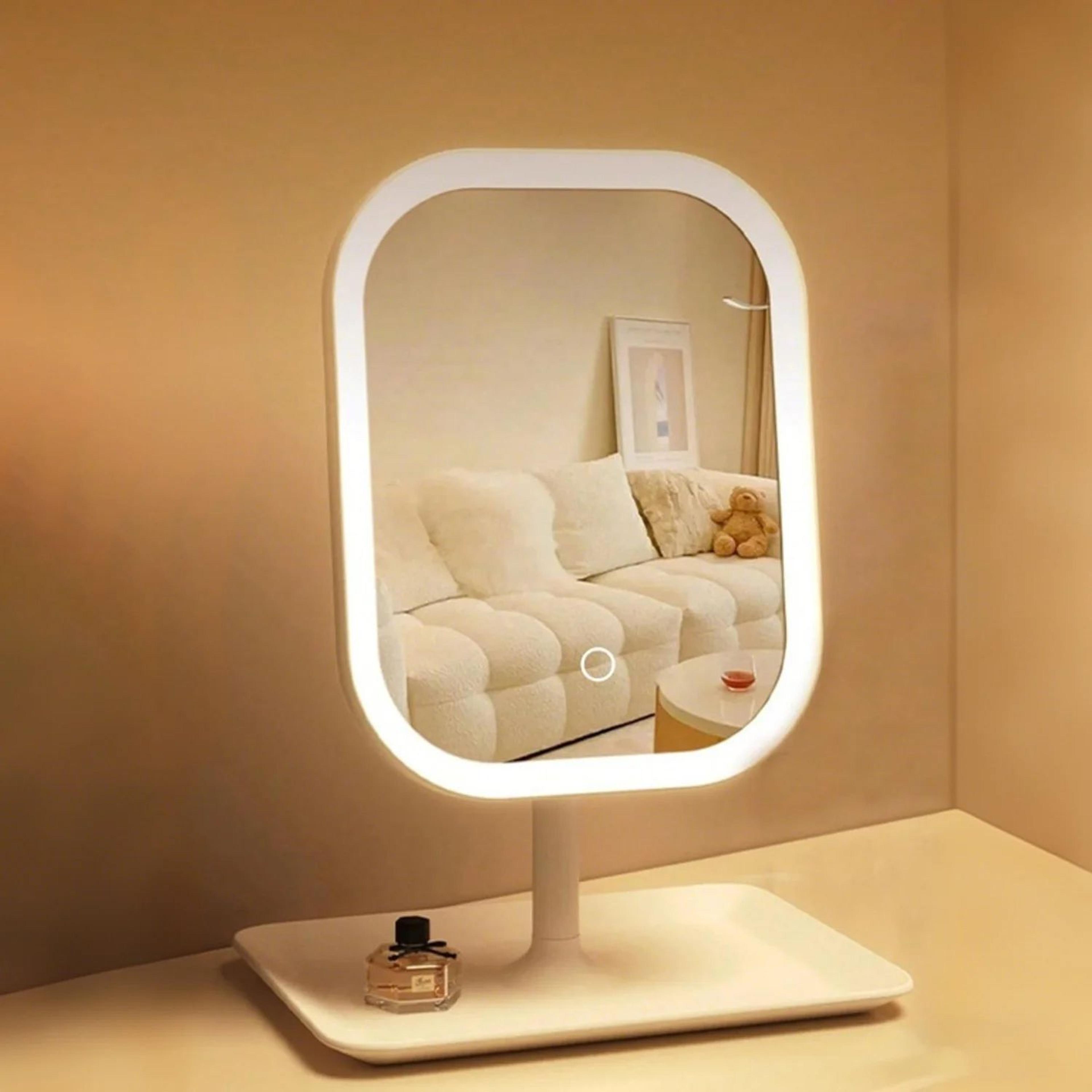 rechargeable led travel makeup mirror with 3 color lights and 10x magnification