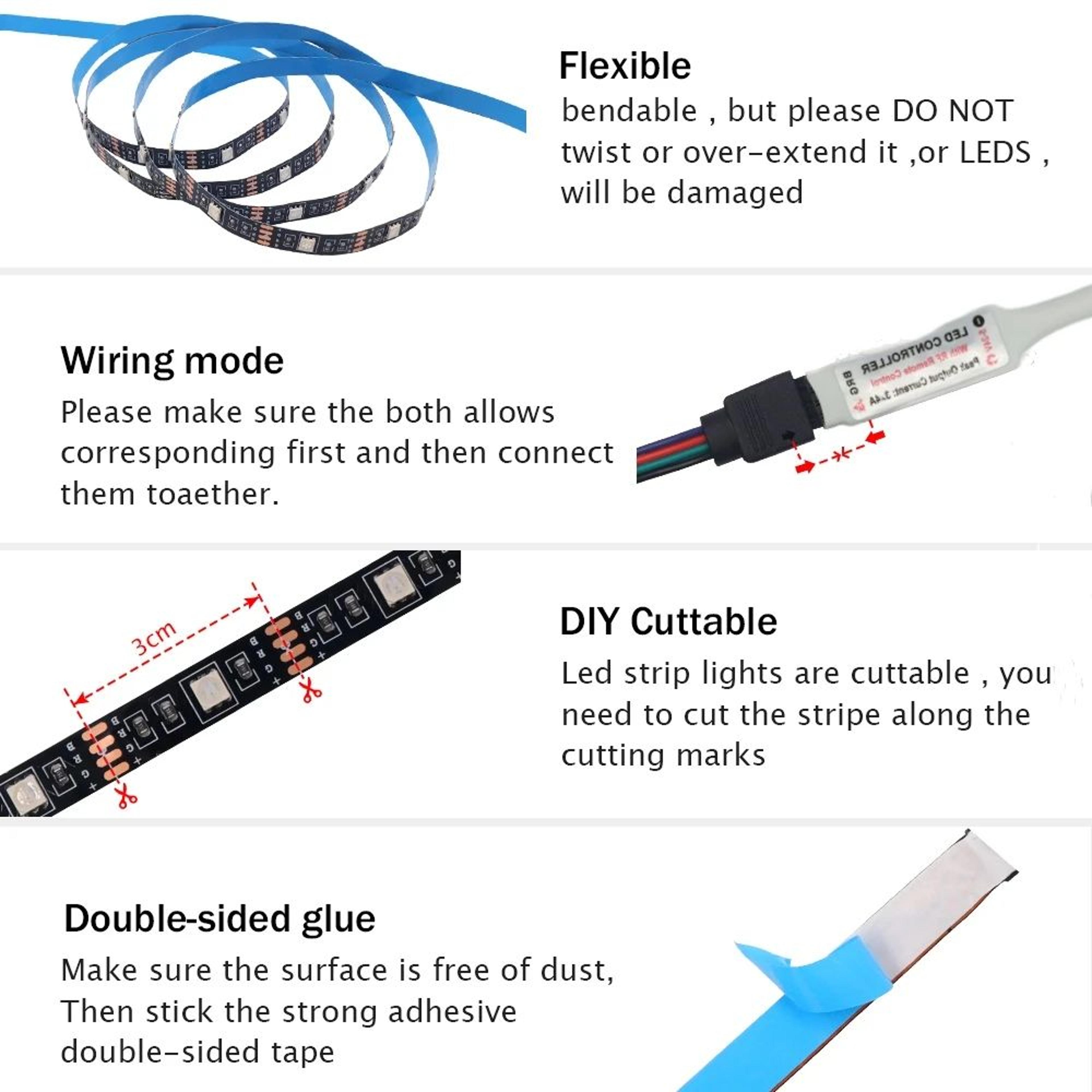 5V 5050 RGB Battery Powered LED Strip Lights With Remote Control 4