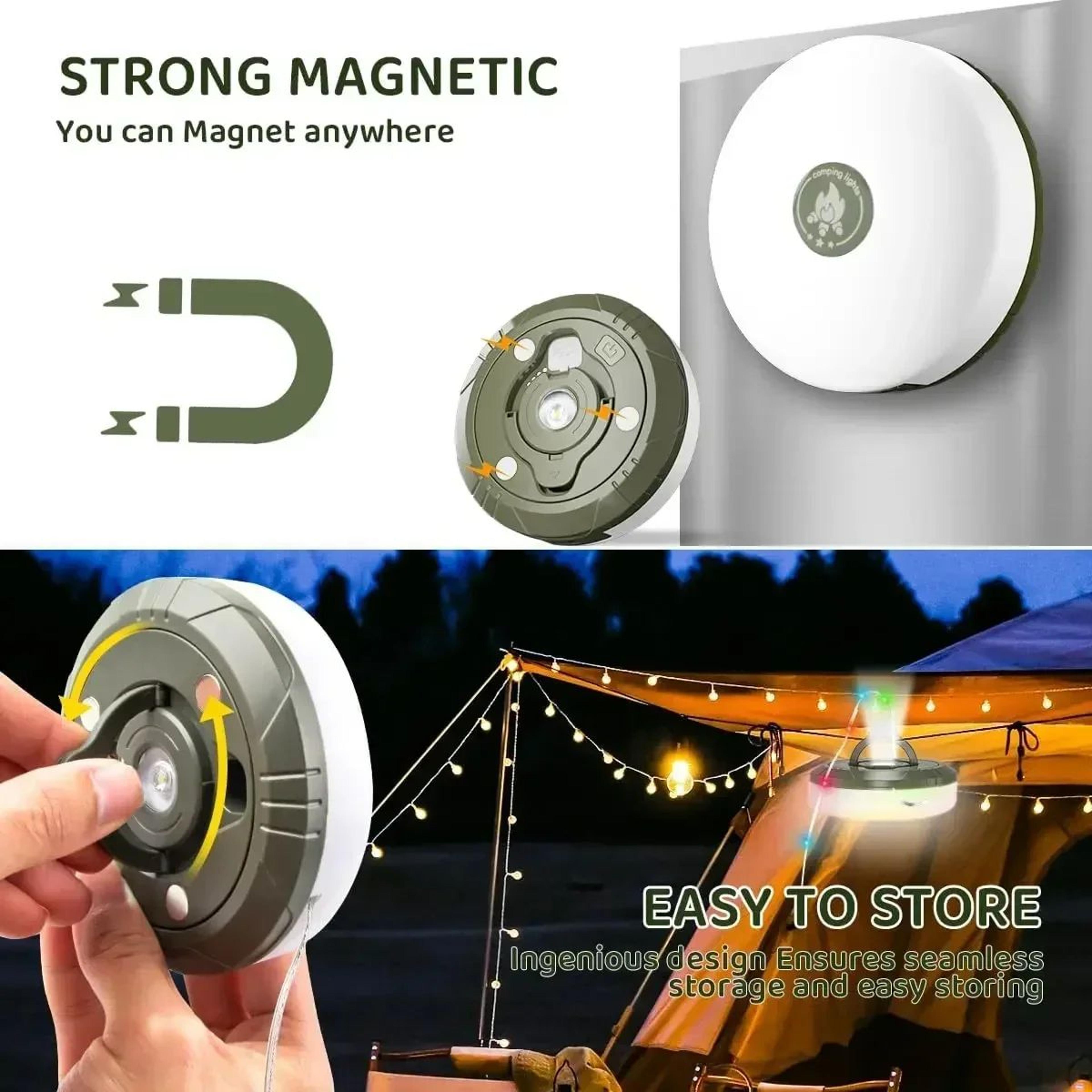 usb rechargeable retractable camping string lights for tent and outdoor ambience