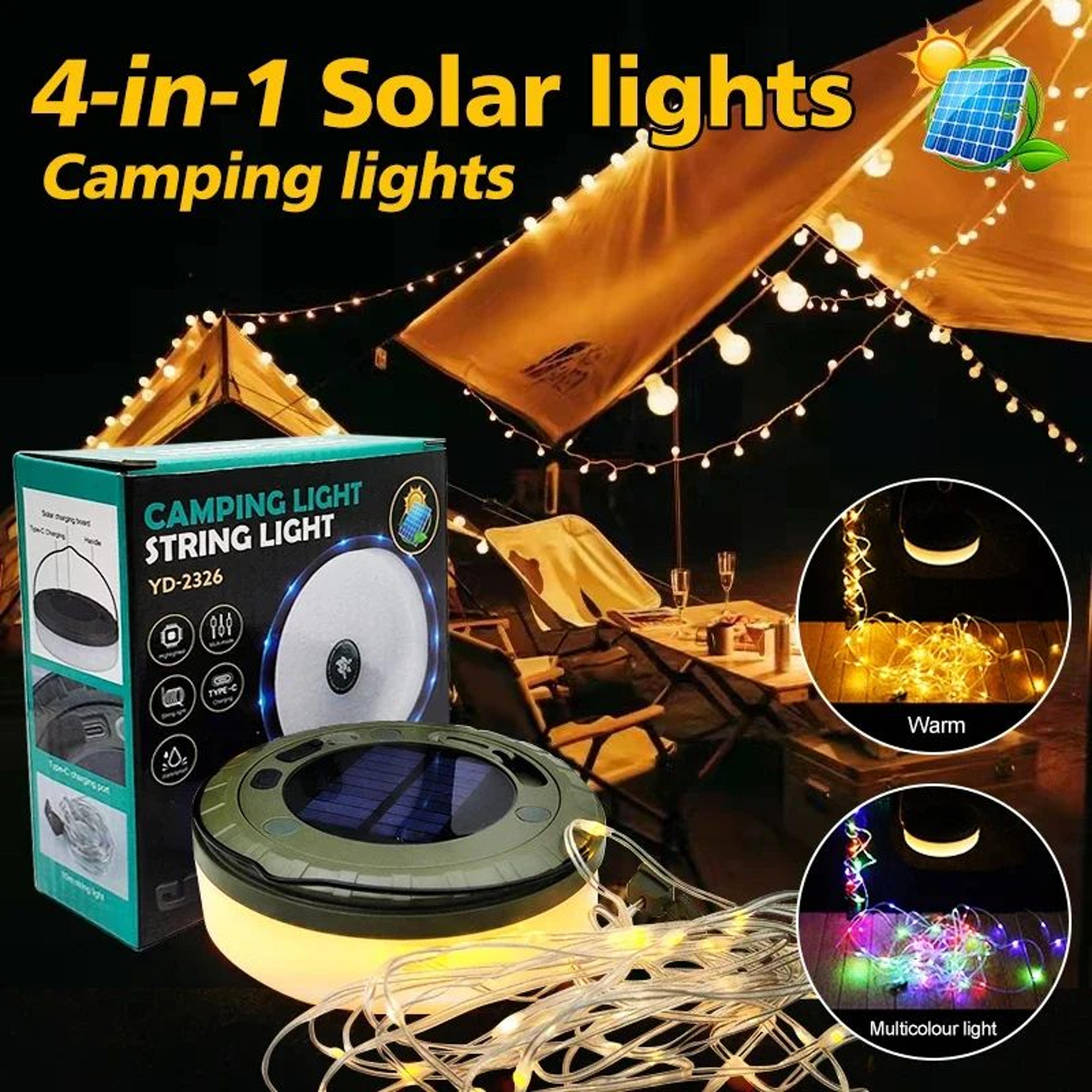 10m solar rgb camping string light with led flashlight