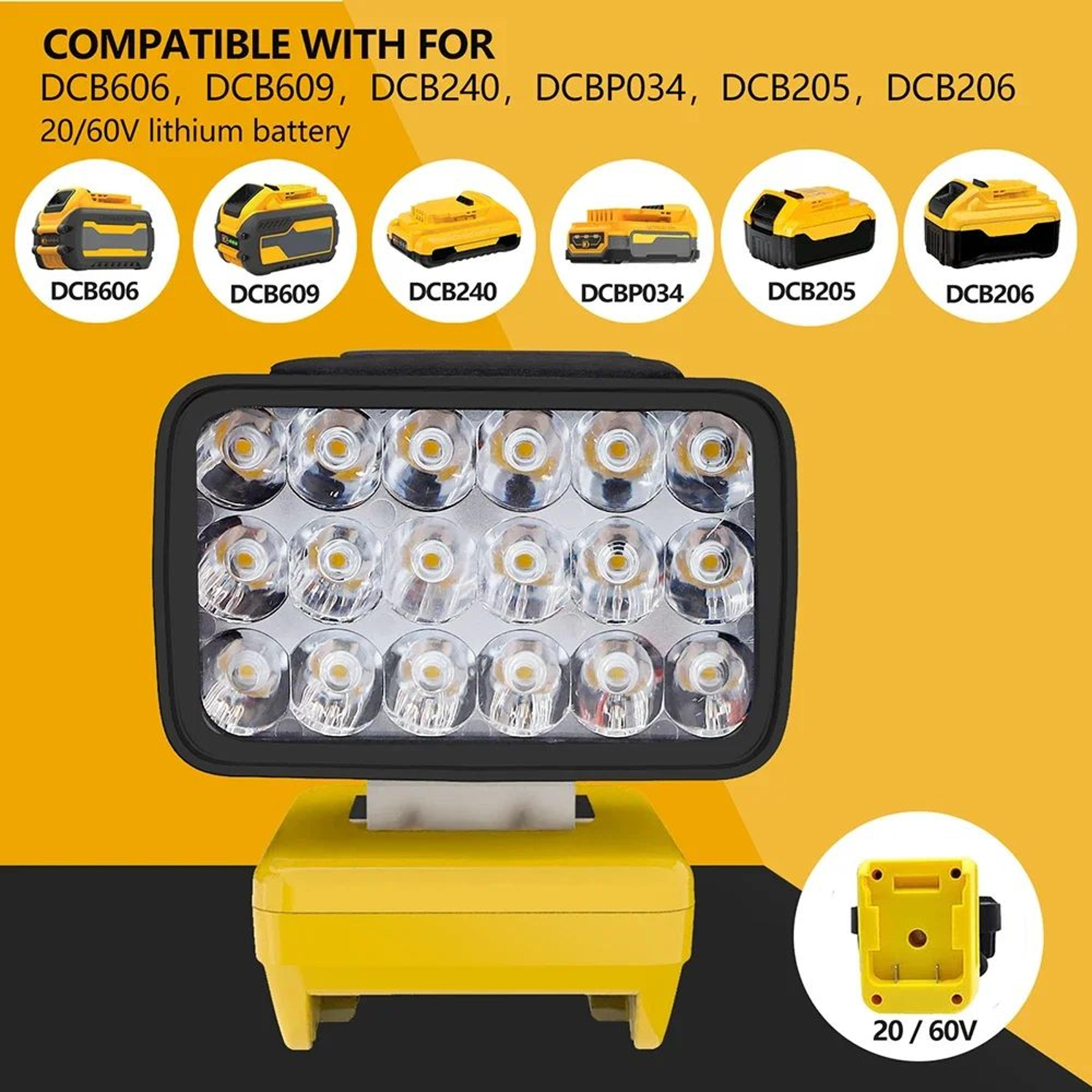18 LED Cordless Work Light For DeWalt 18V 20V 60V Batteries 4