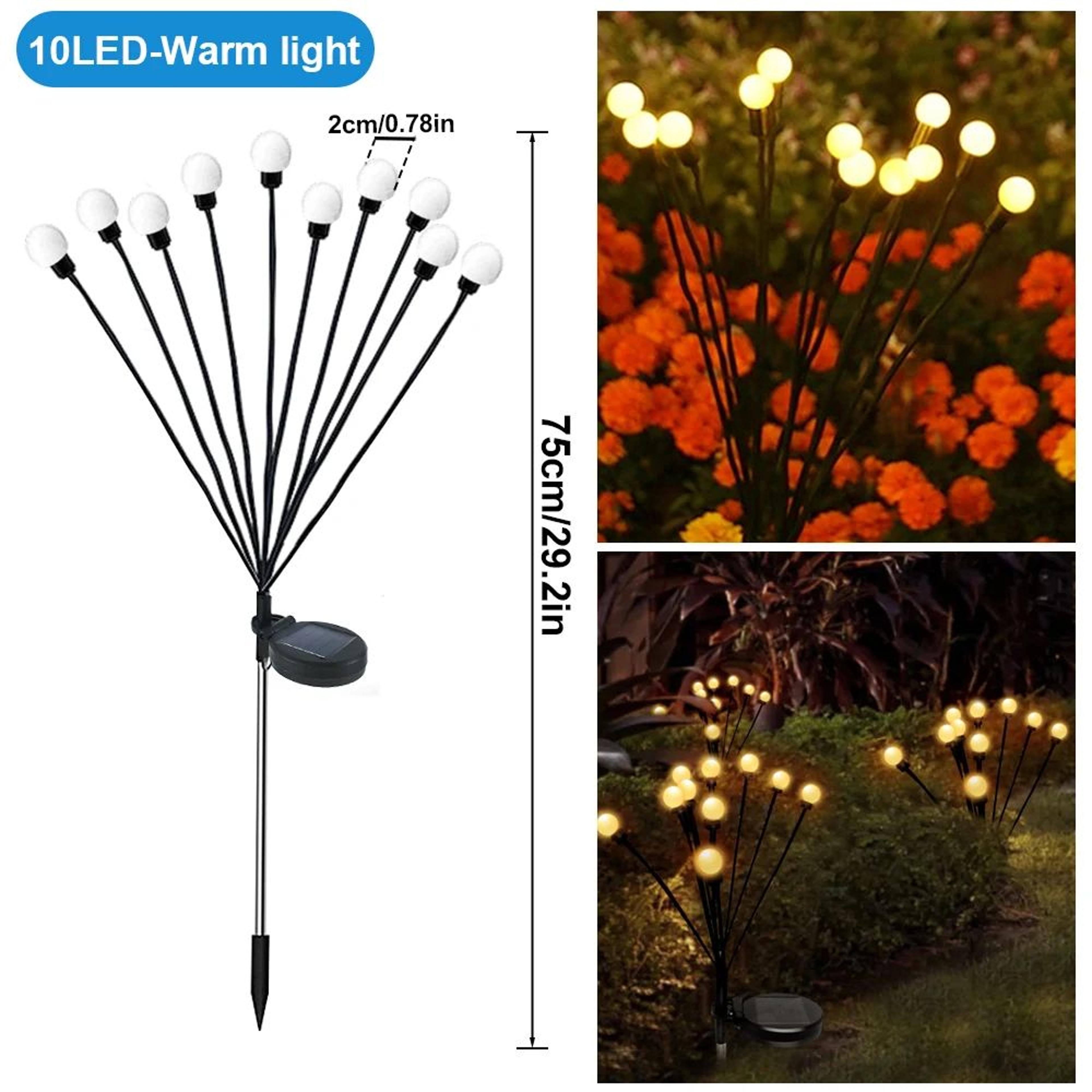 Solar Firefly Garden Lights 8 Or 10 LED Swaying Waterproof Outdoor Stake Light 0