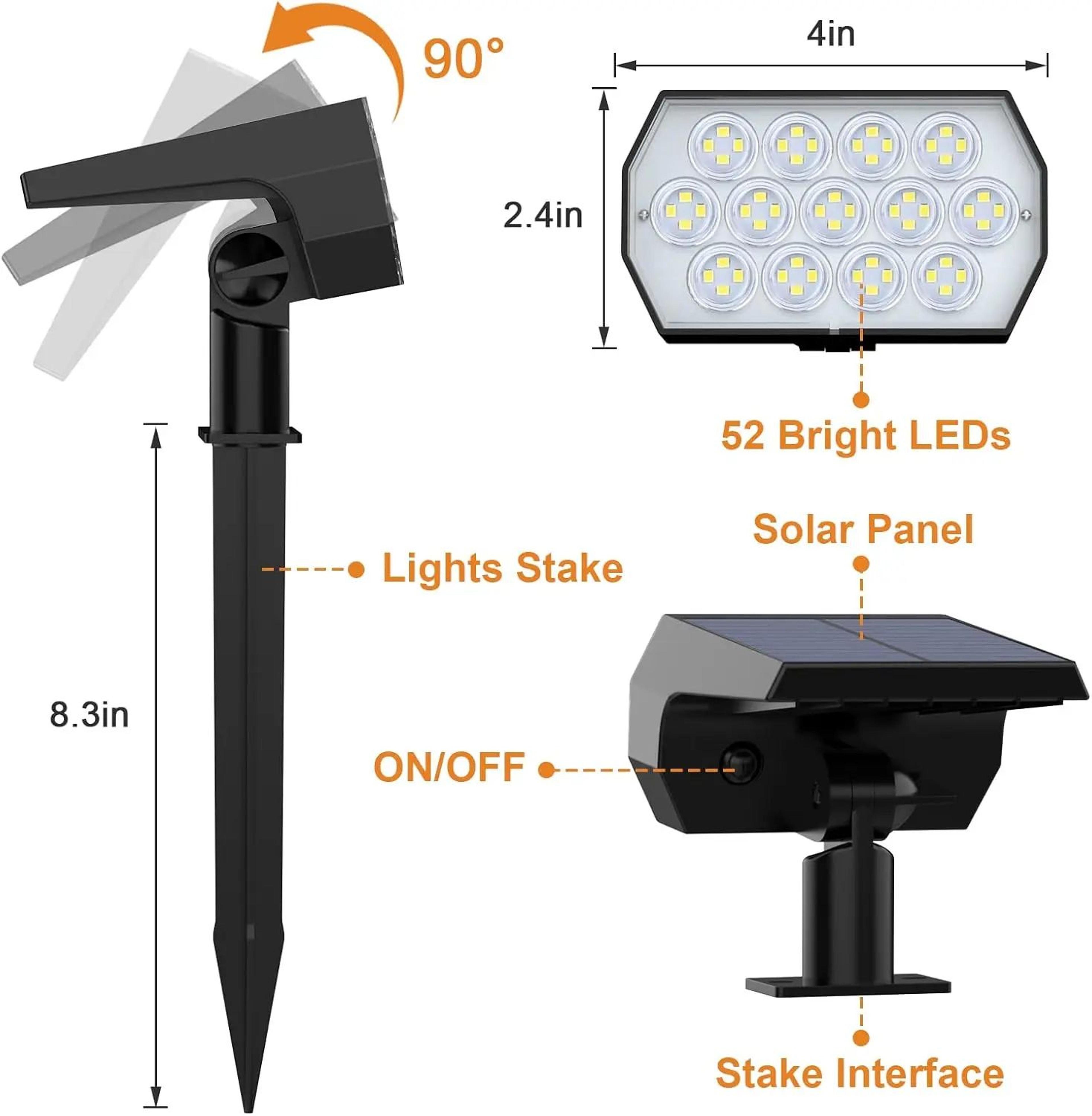 52 LED Solar Landscape Spotlights With 3 Lighting Modes IP65 Waterproof 5