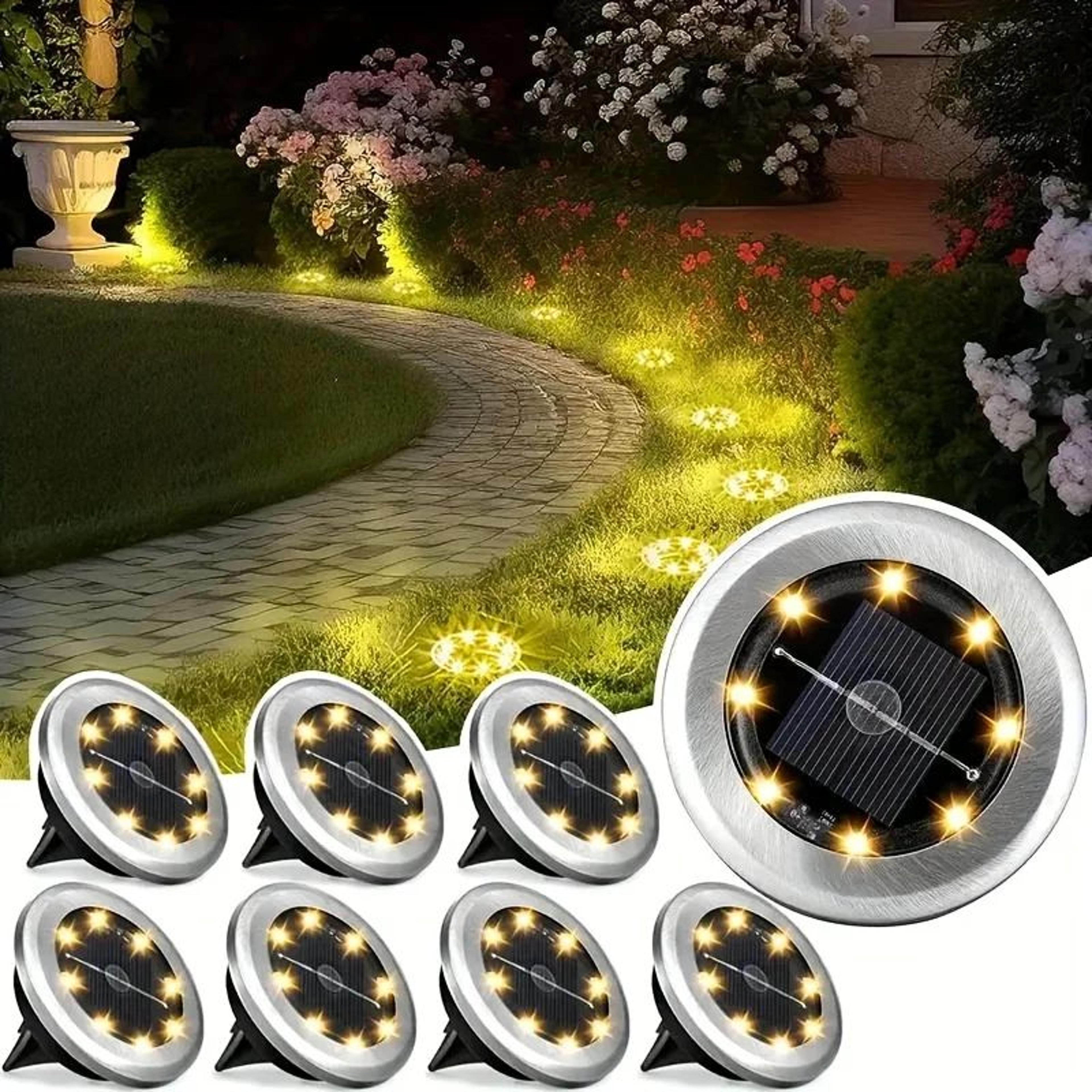 Mini Rotating Solar LED Ground Lights 4PCS Stainless Steel Outdoor Pathway Lights 2