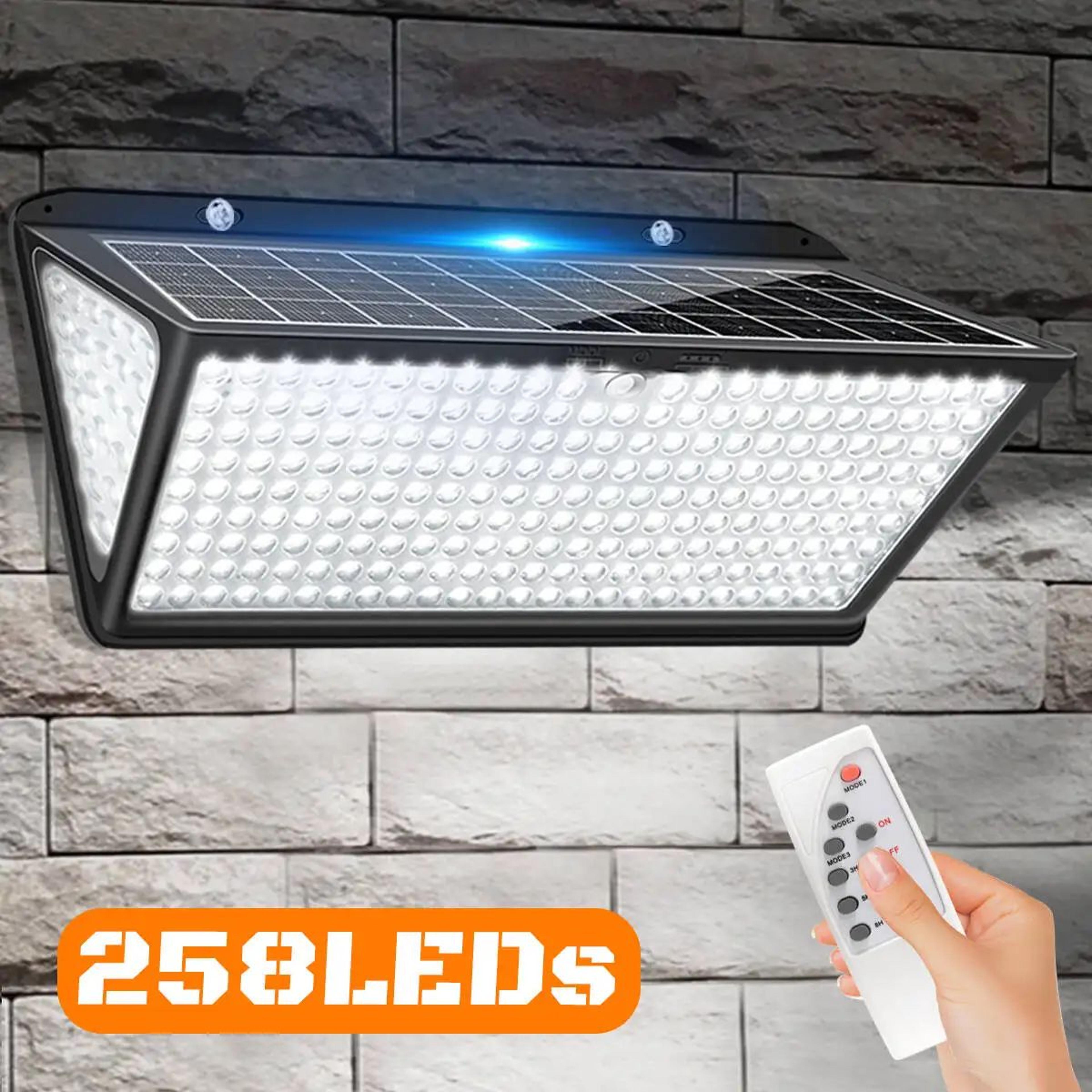 258 LED Solar Motion Sensor Wall Flood Light  3 Modes IP65 Waterproof 5