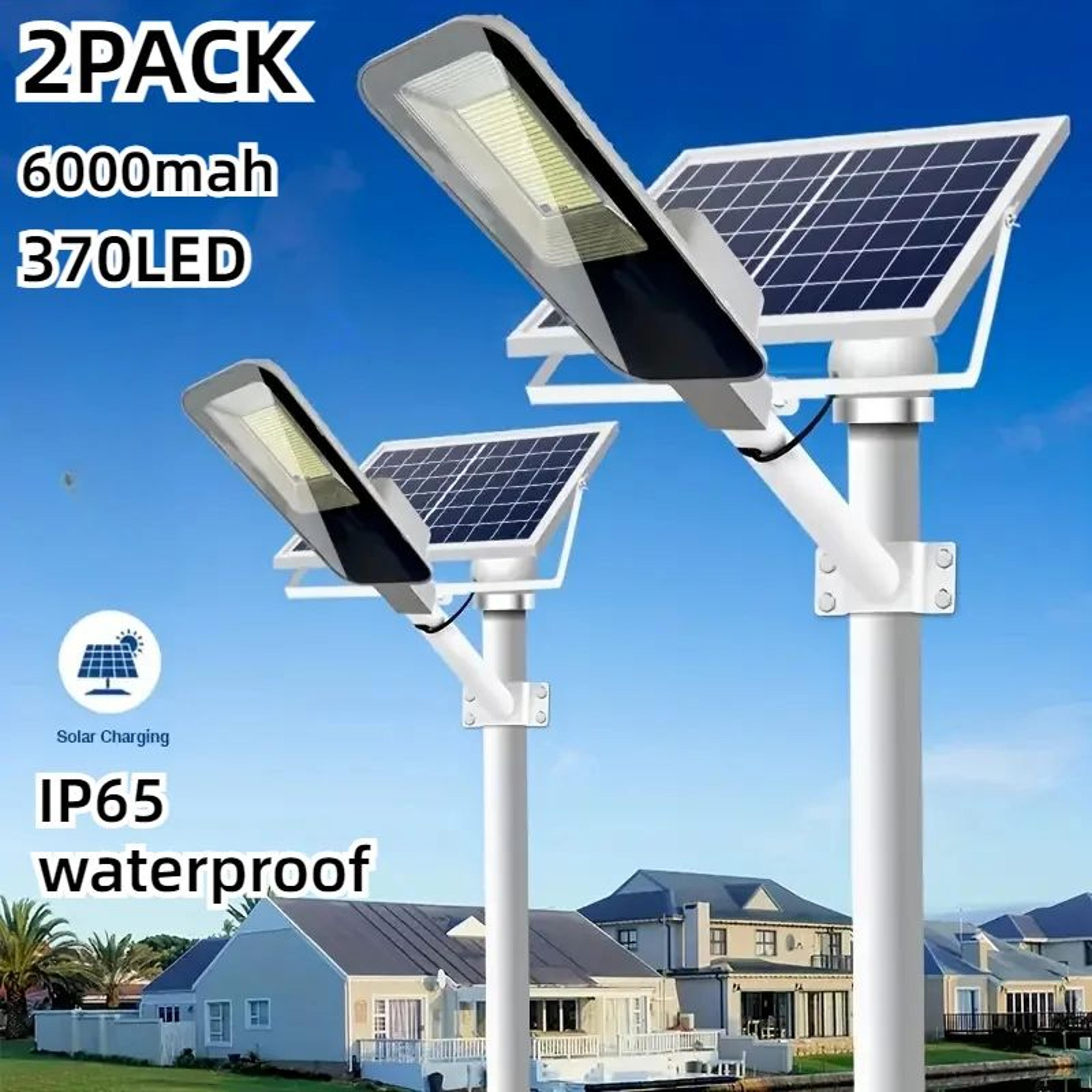 2-pack 200w solar street lights - 6000mah dusk to dawn outdoor led lights