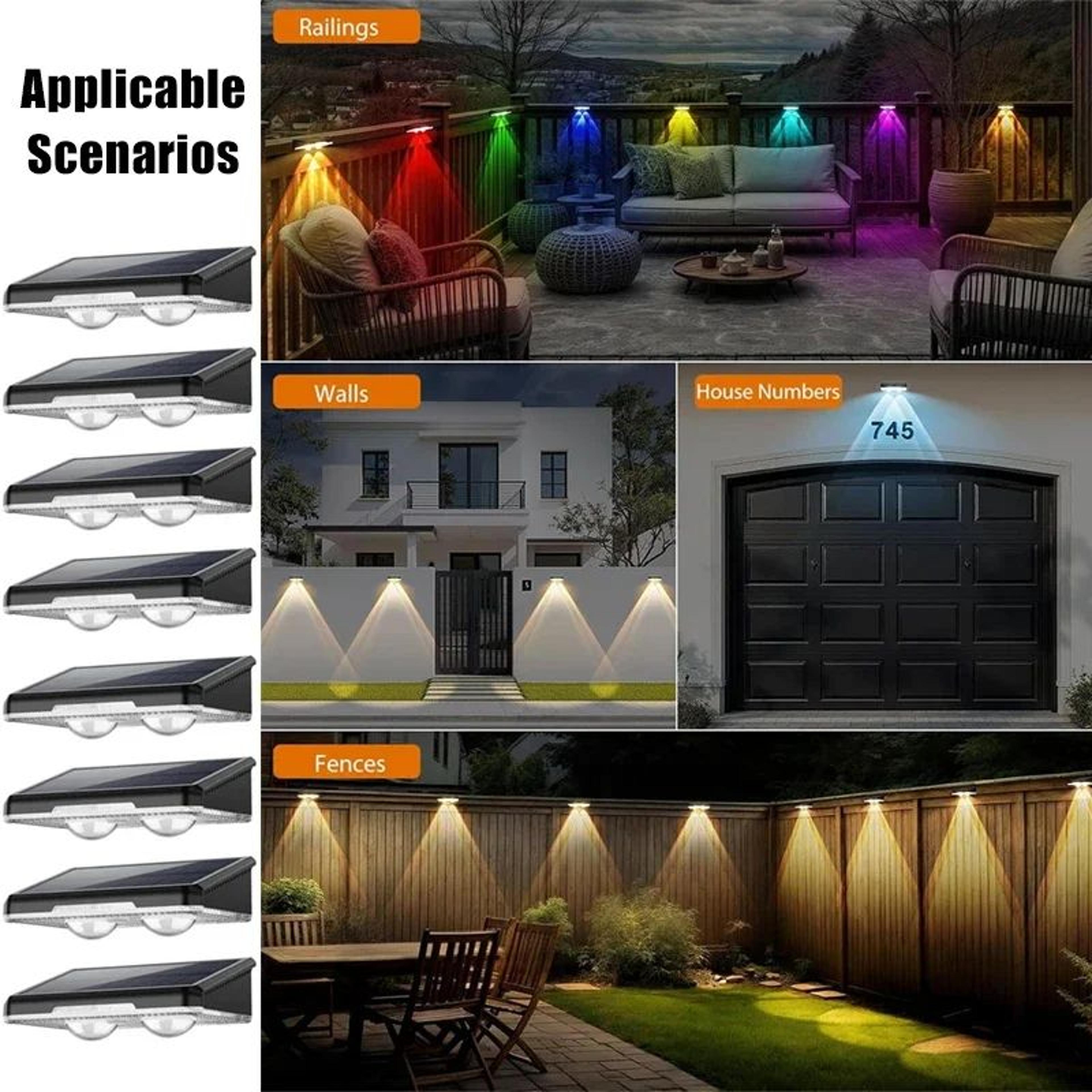 Solar Color Changing Fence Lights Waterproof LED Deck Lights 14PCS 5