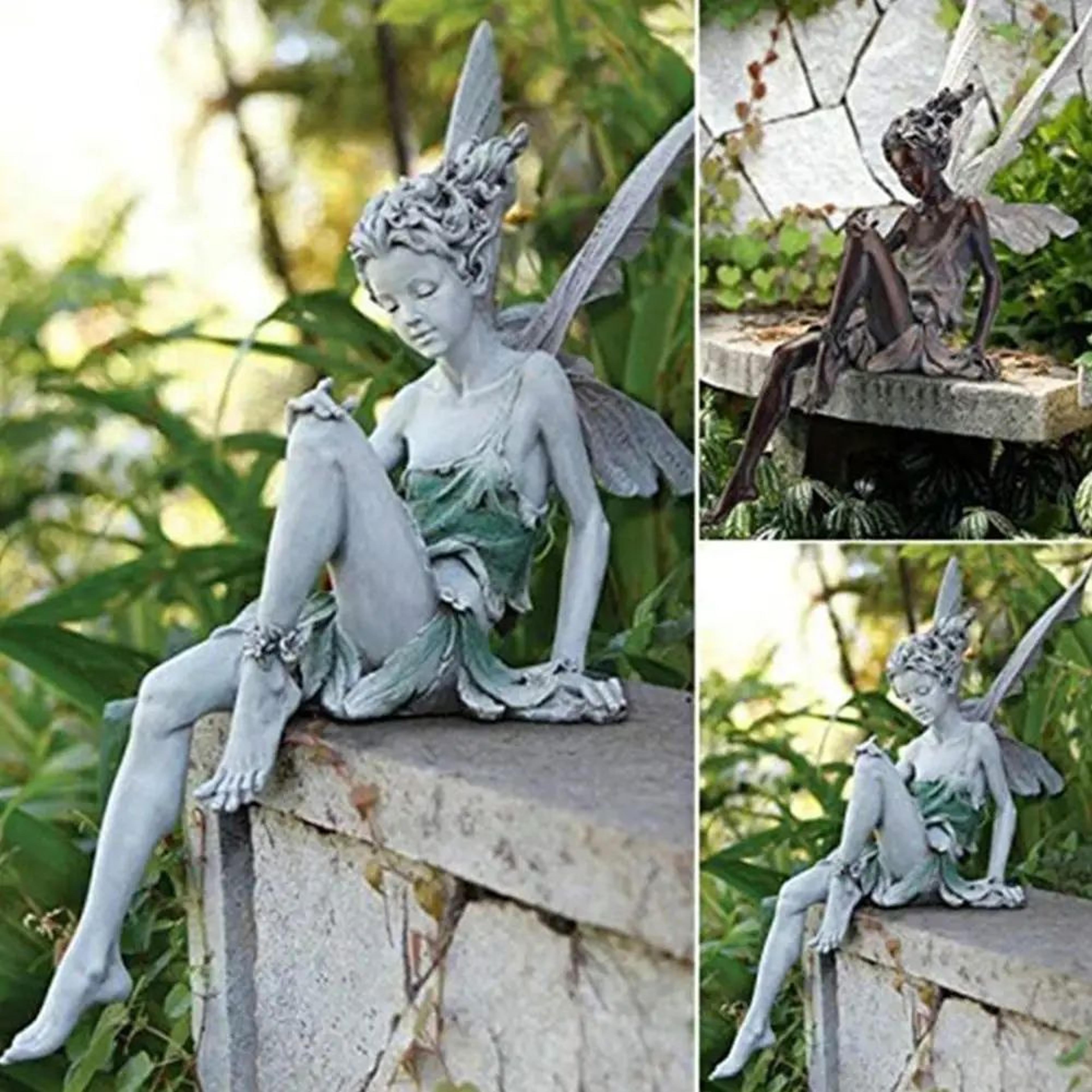 Flower Fairy Resin Garden Statue  Sitting Angel Girl Outdoor Yard Ornament 3