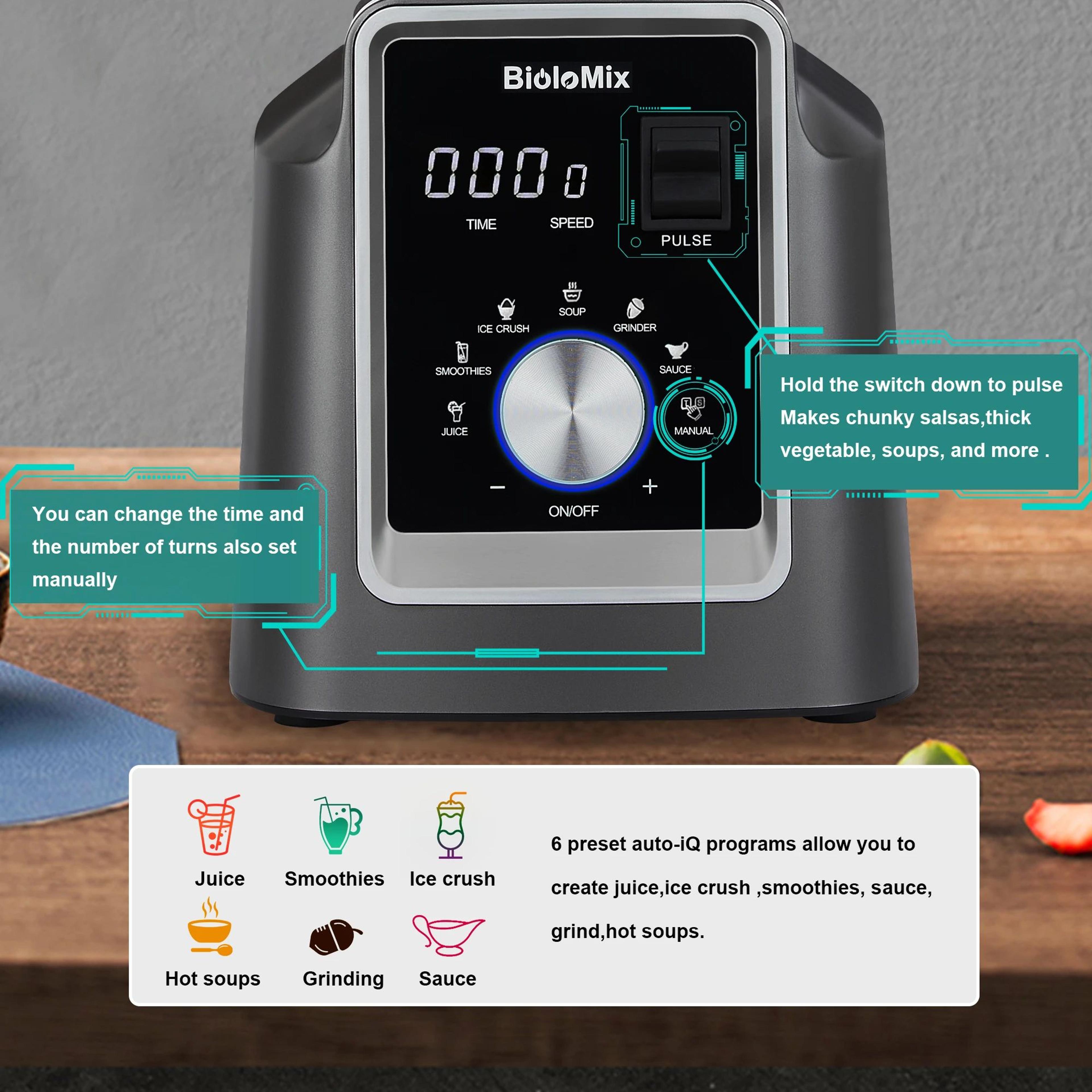 BioloMix 2200W Digital Professional Blender With 2L BPAFree Jar And 6 Preset Programs 5