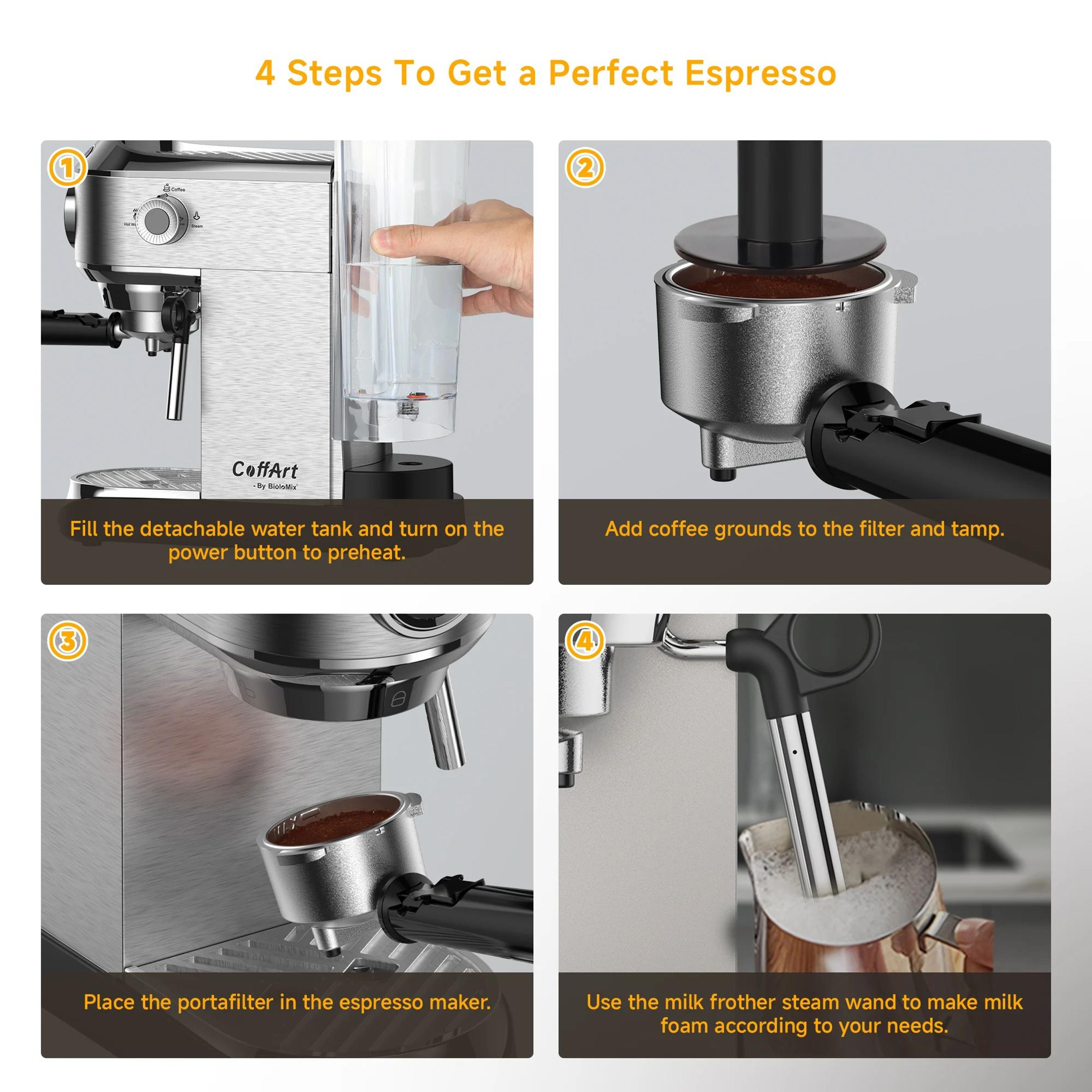 BioloMix 20 Bar Semi Automatic Espresso Machine With Milk Frother Wand 1