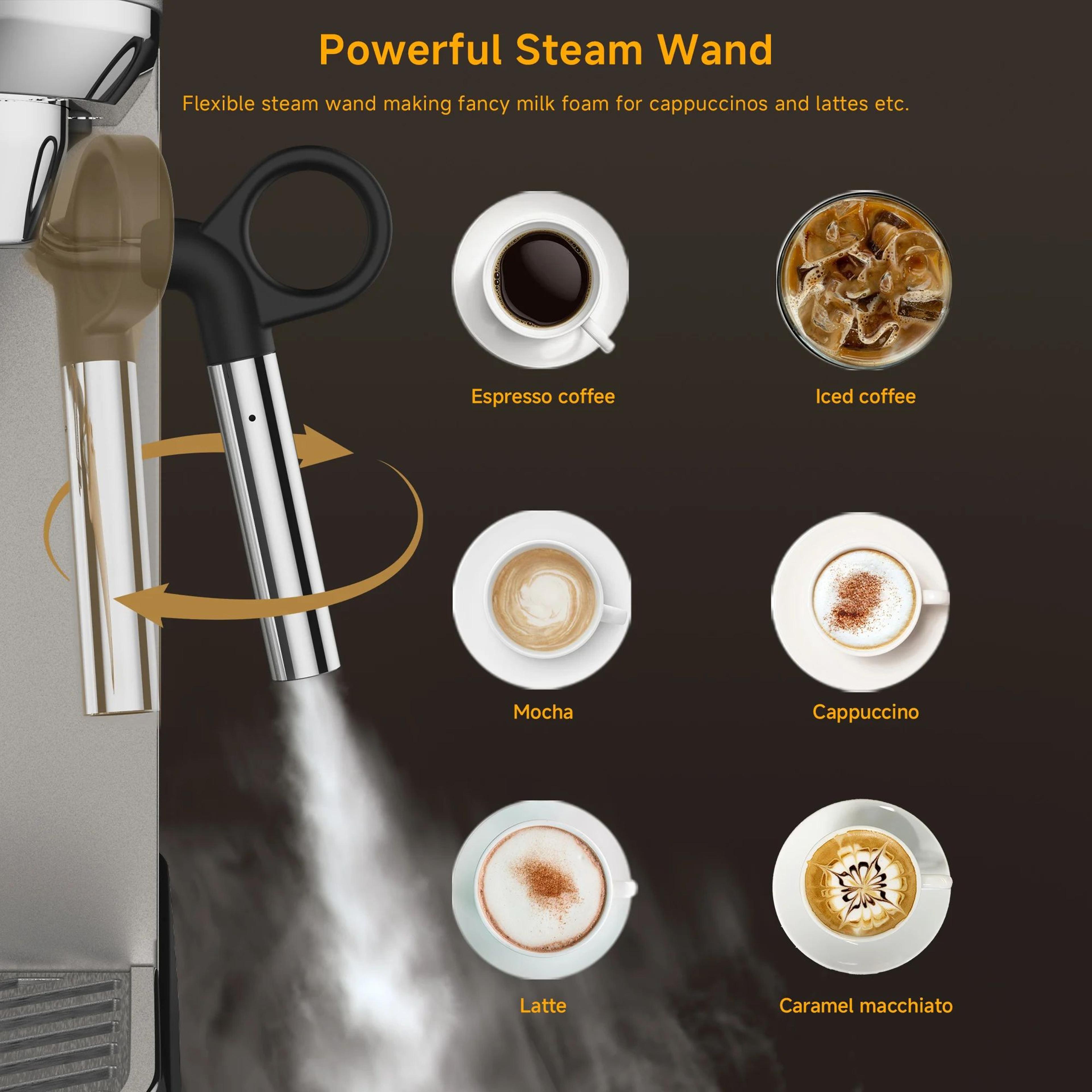 BioloMix 20 Bar Semi Automatic Espresso Machine With Milk Frother Wand 4