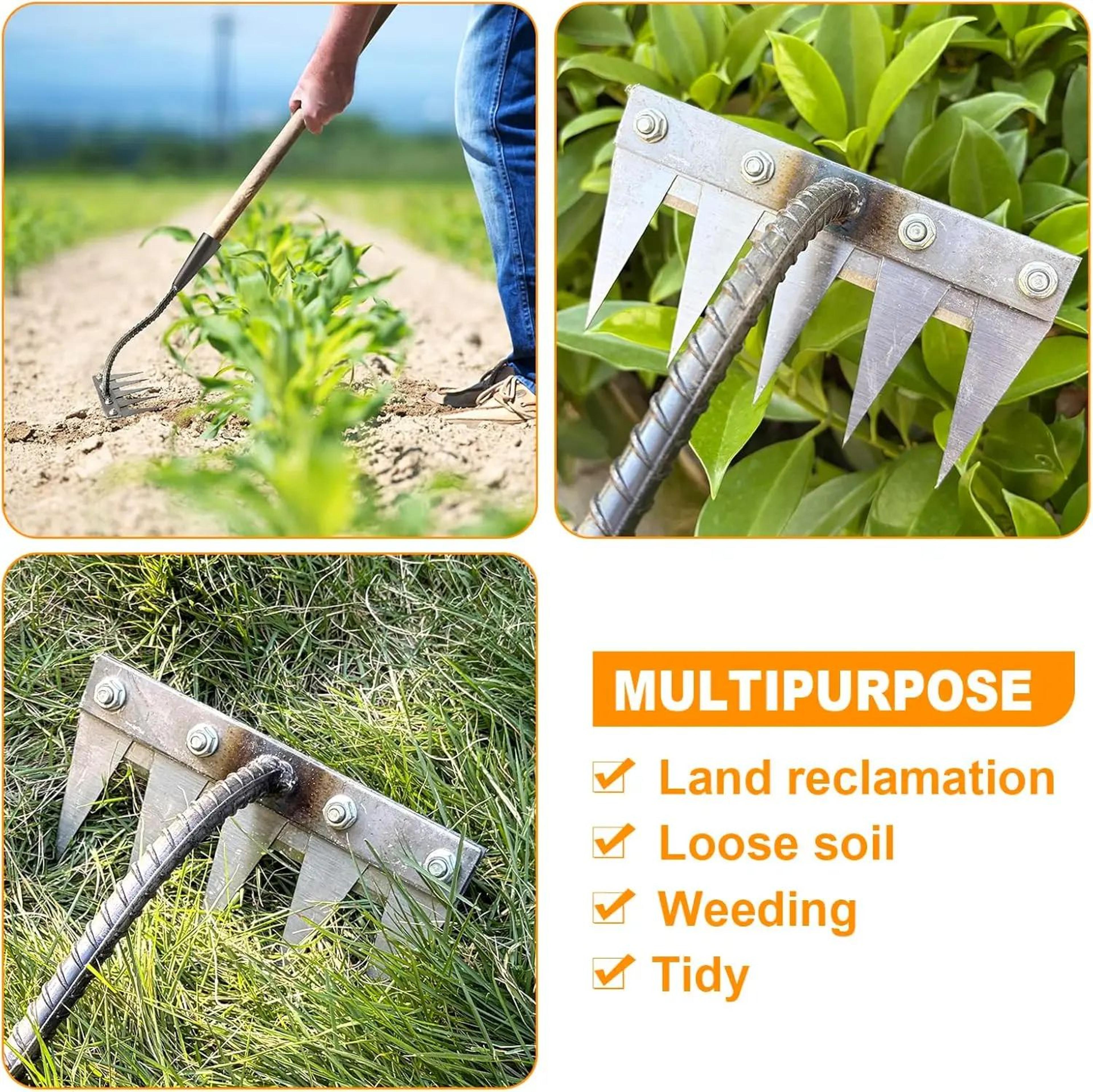 5678 Teeth Carbon Steel Garden Weeding Rake For Soil Loosening And Cultivating 2