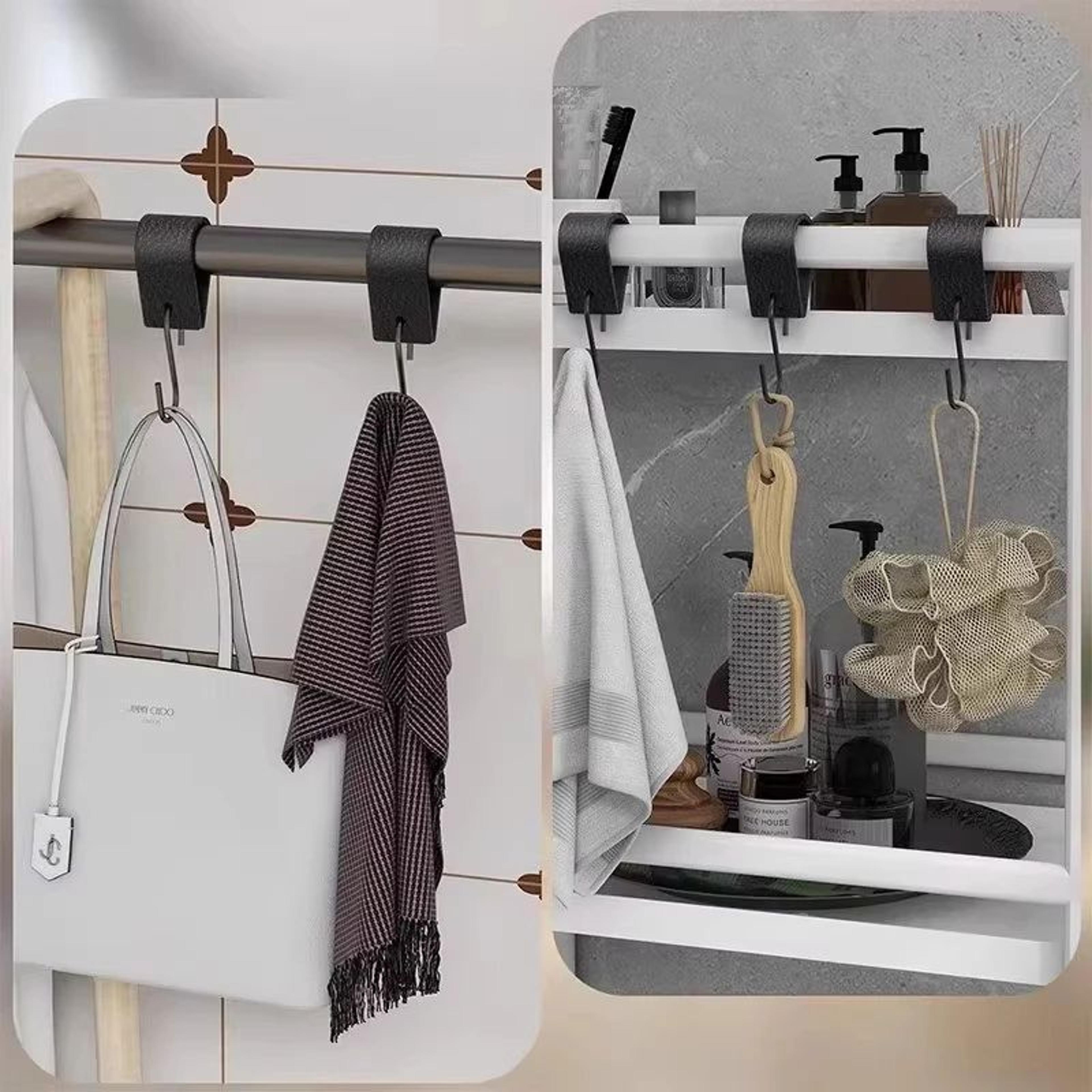 Black Metal S Hooks With Leather Loops For Hanging And Storage 120PCS 2