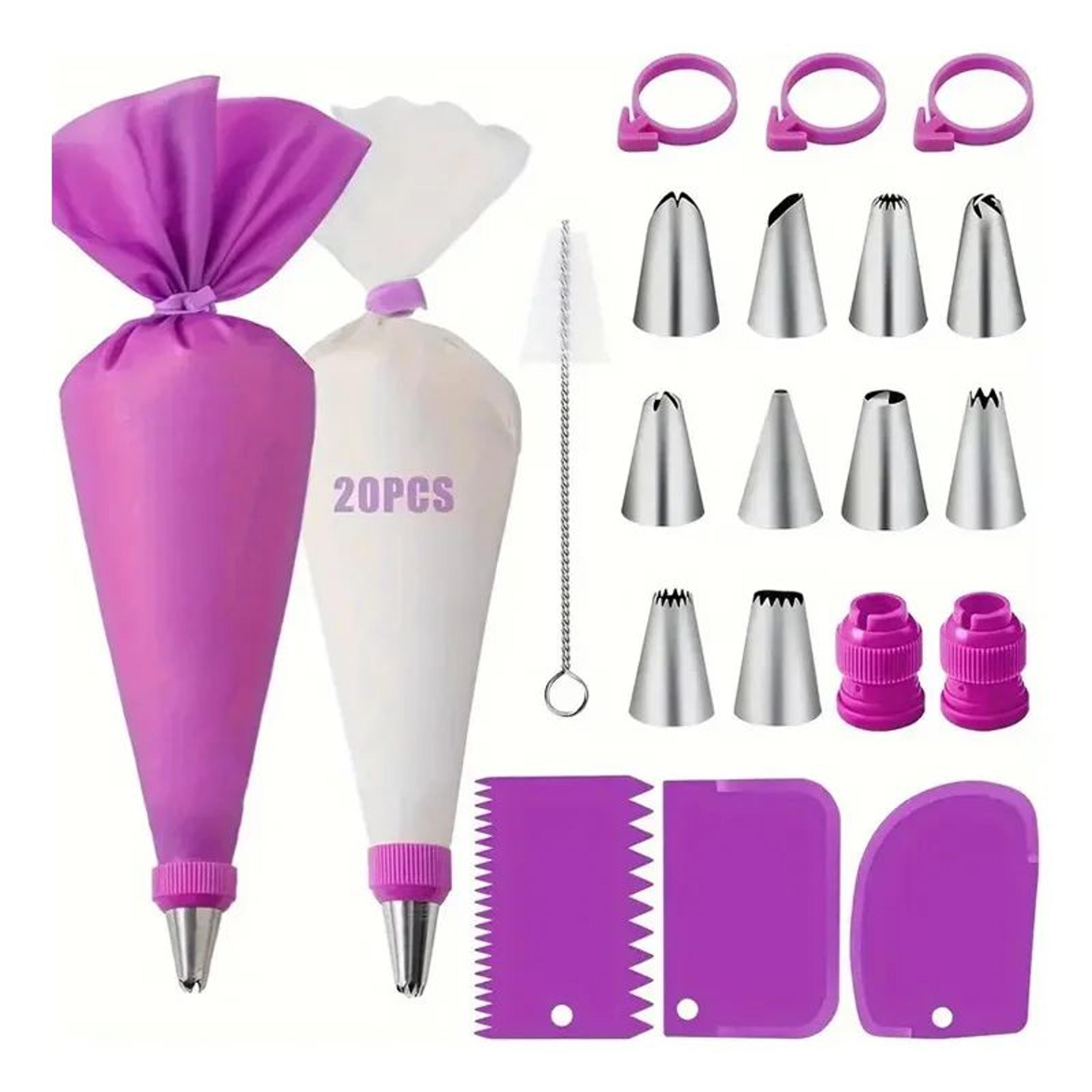 Reusable Silicone Piping Bag Set With Stainless Steel Icing Nozzles 6