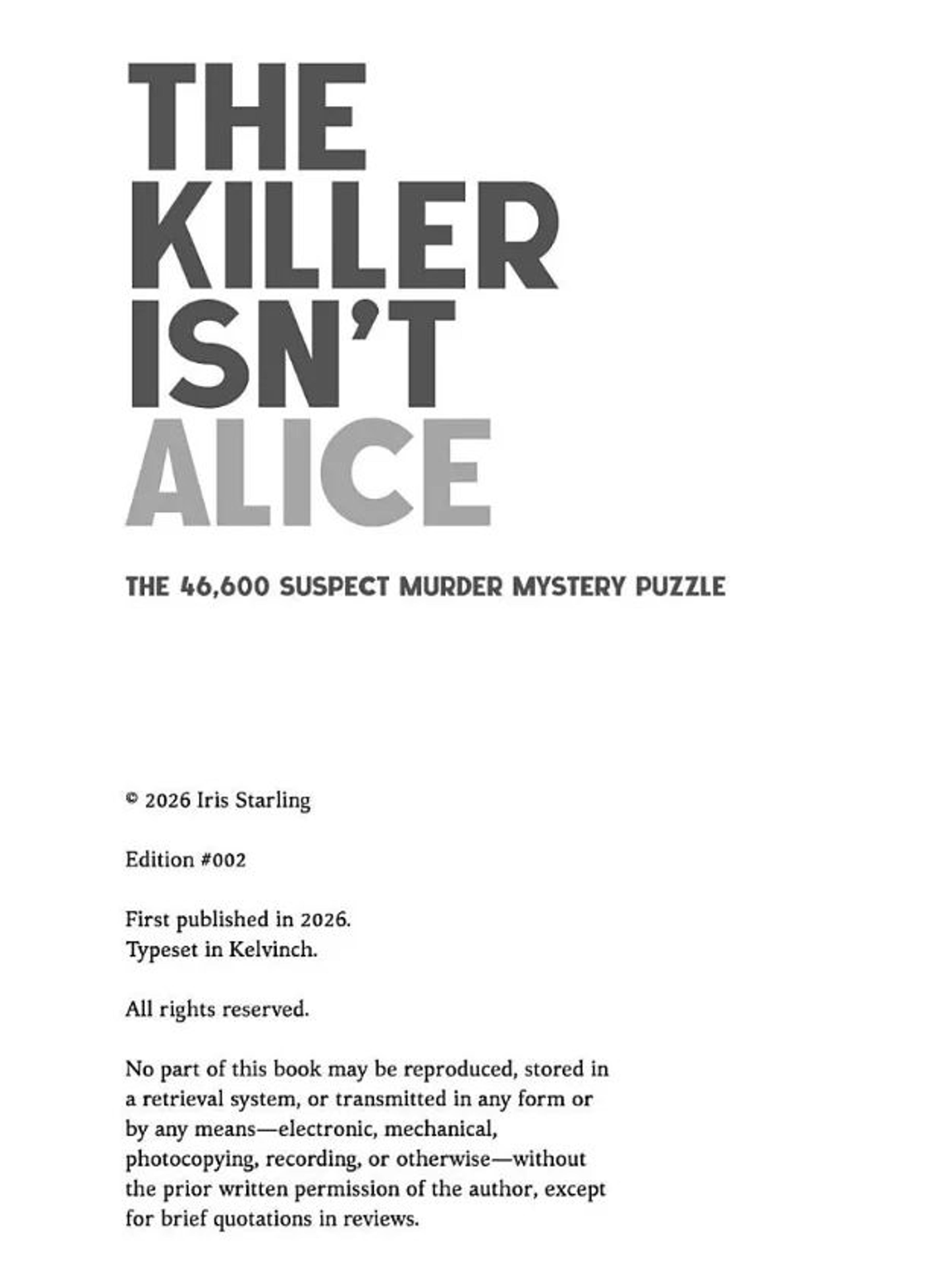 The Killer Isnt Alice 46600 Suspect Murder Mystery Puzzle Book 3