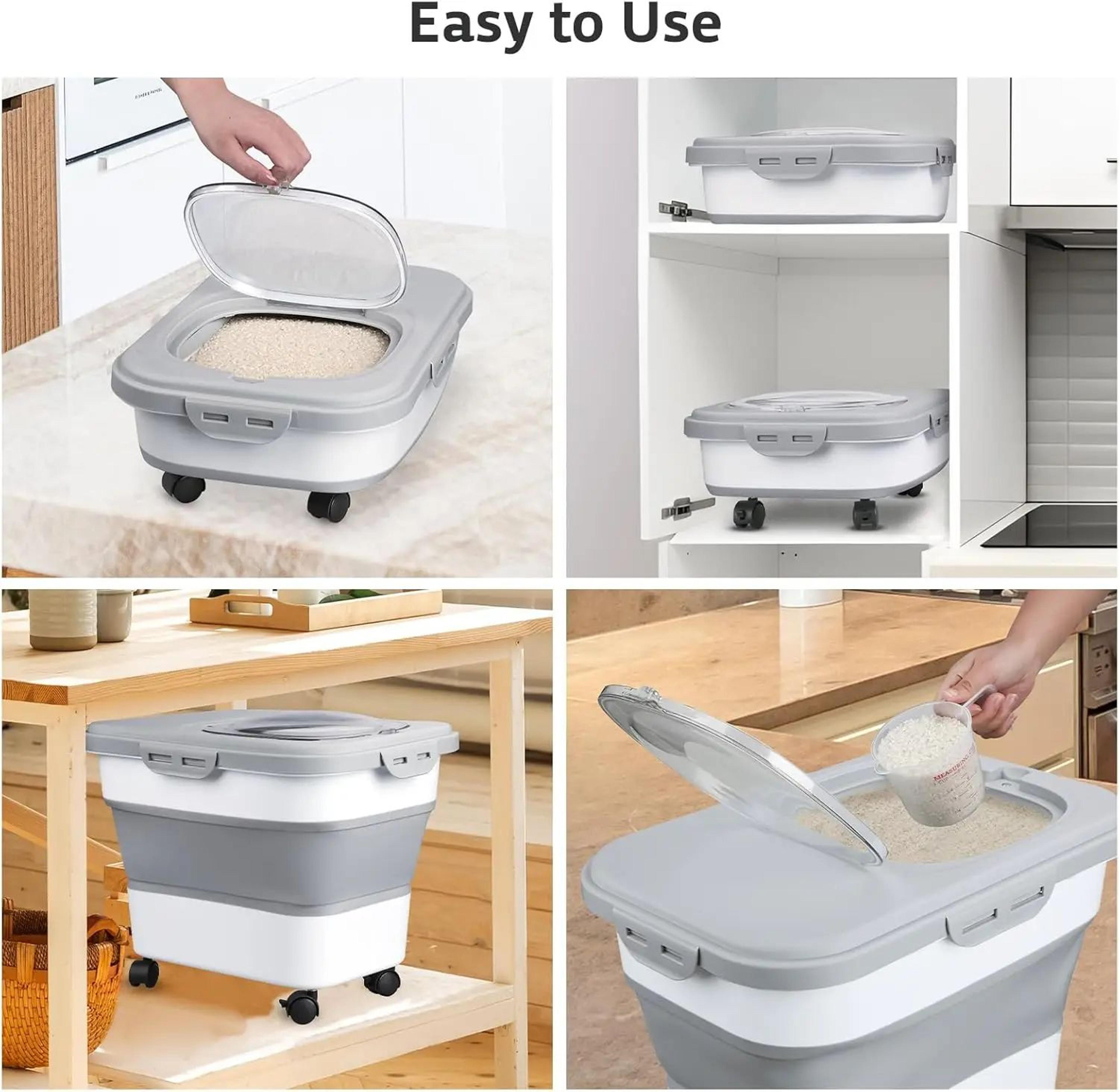 Foldable Airtight Pet Food Storage Container With Clear Lid And Wheels 3