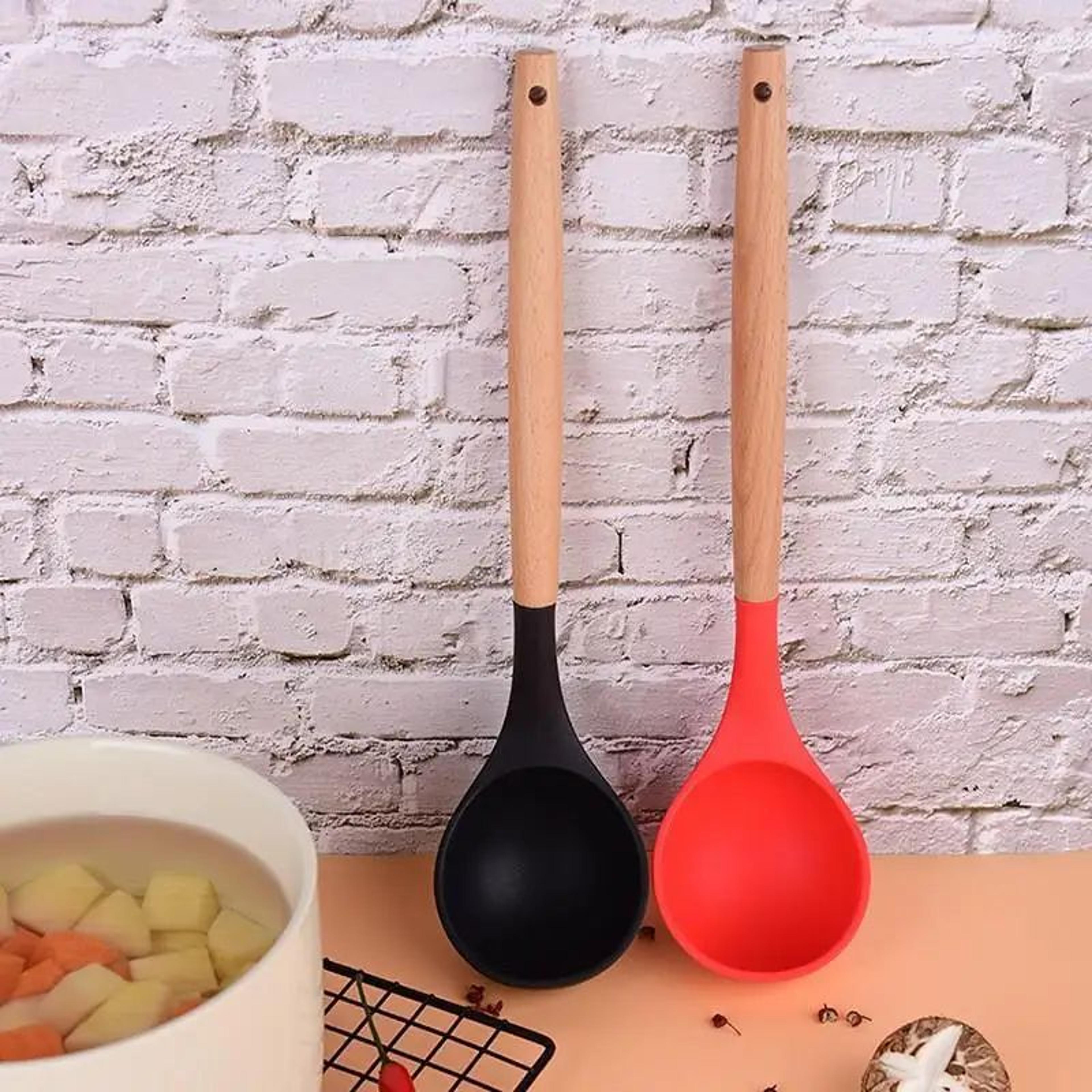 Silicone Soup Spoon Heat Resistant NonStick Cooking And Serving Ladle 2