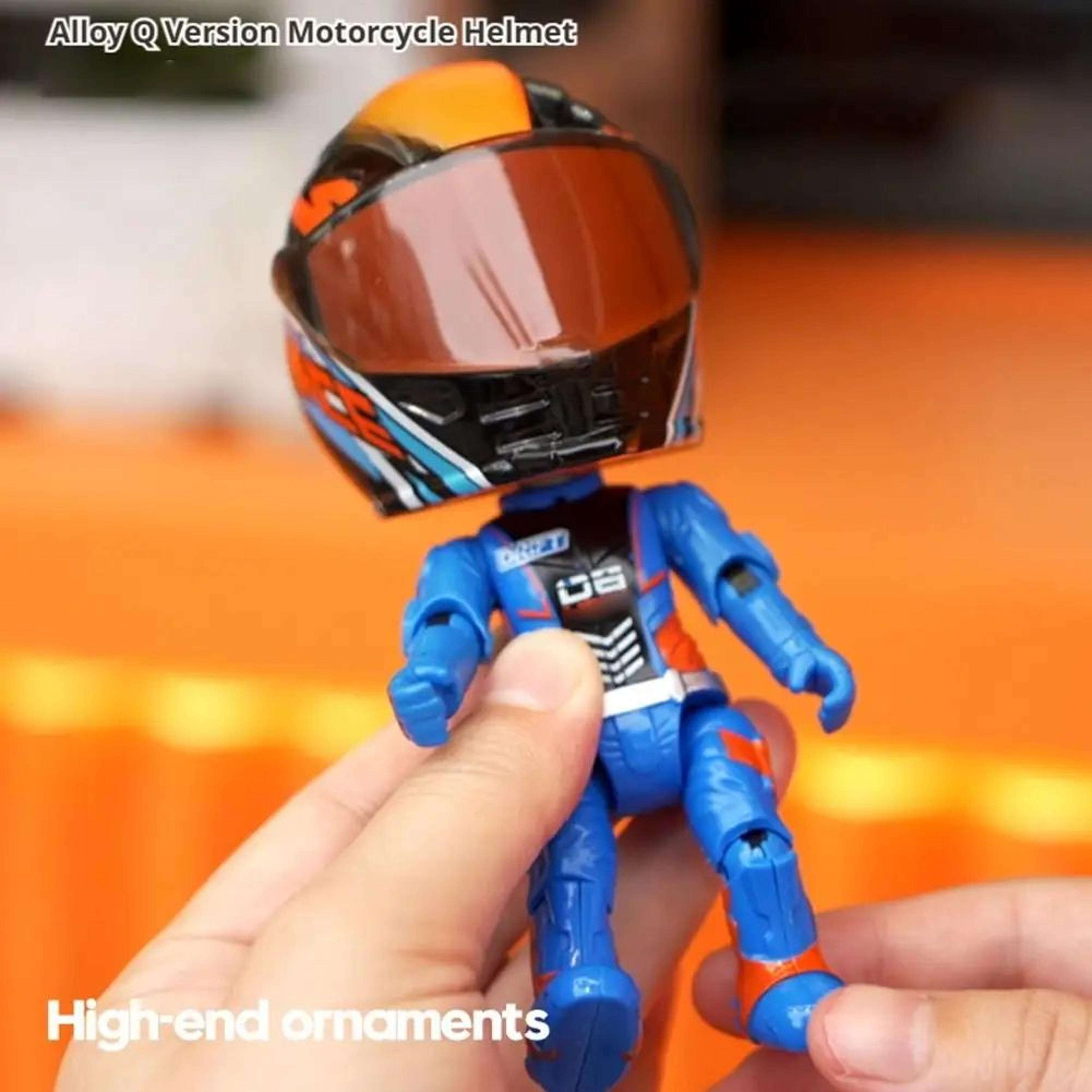 Alloy Motorcycle Rider Action Figure With Transforming Helmet And Poseable Joints 4
