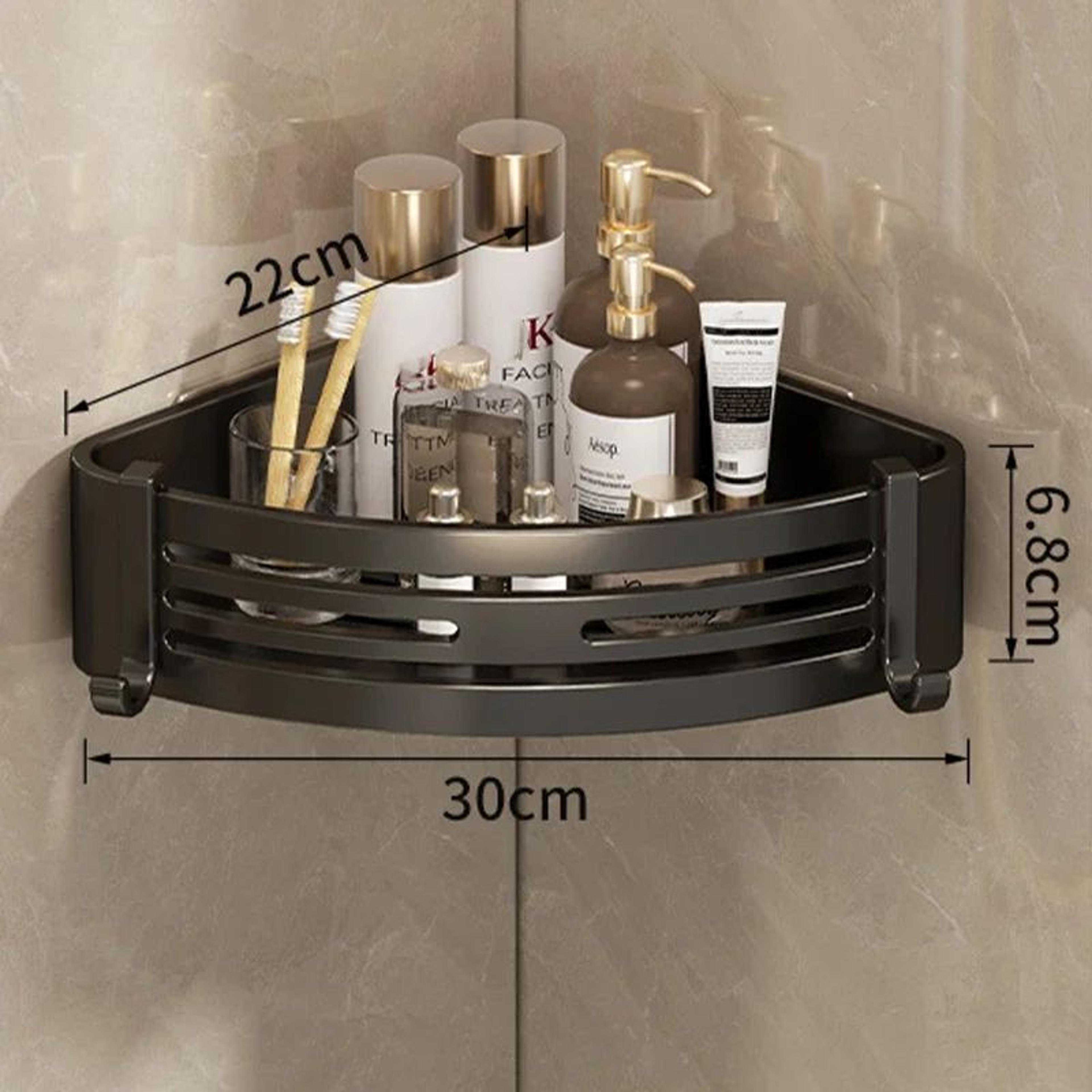 NoDrill Aluminum Corner Shower Shelf With Towel Bar And Hooks 9