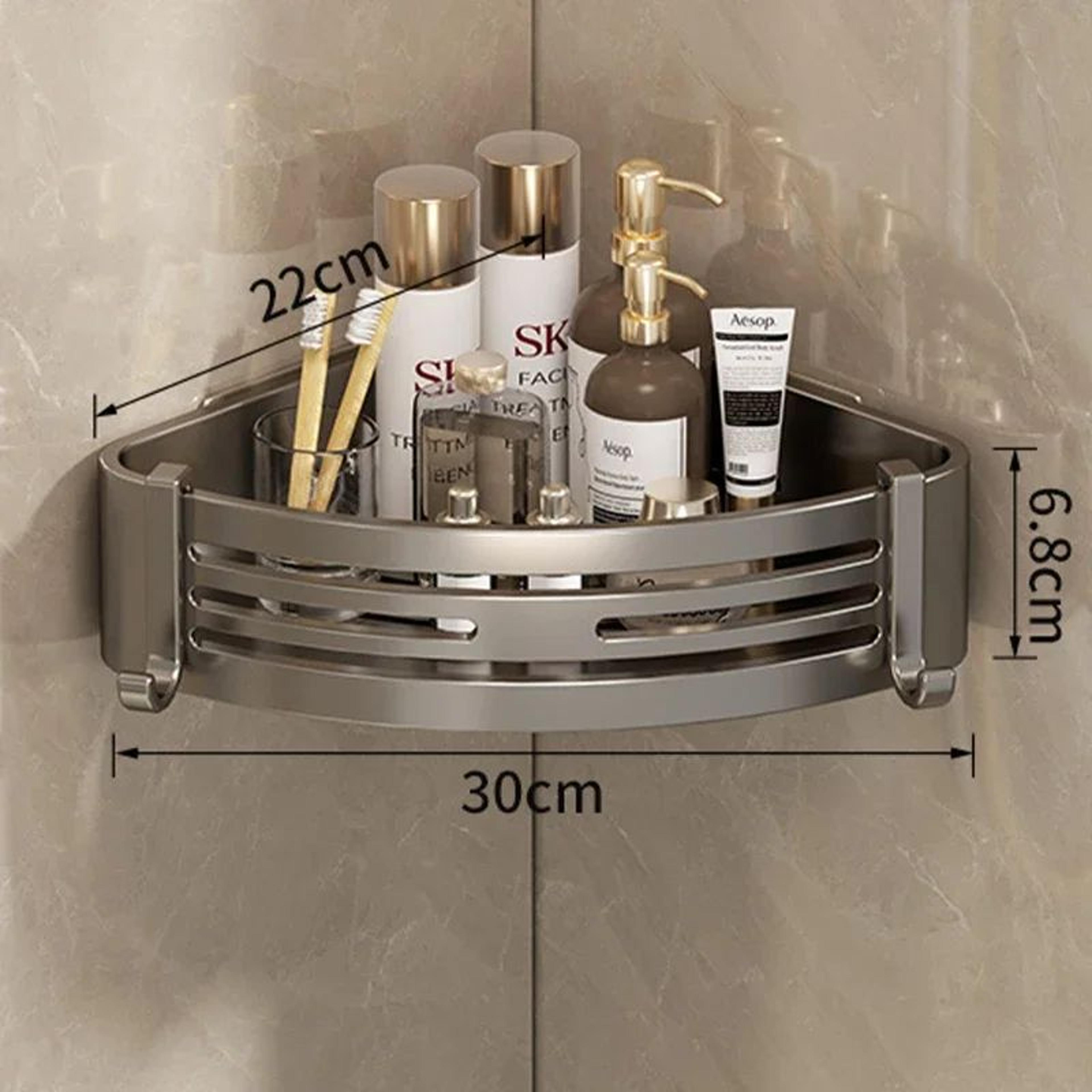 NoDrill Aluminum Corner Shower Shelf With Towel Bar And Hooks 8