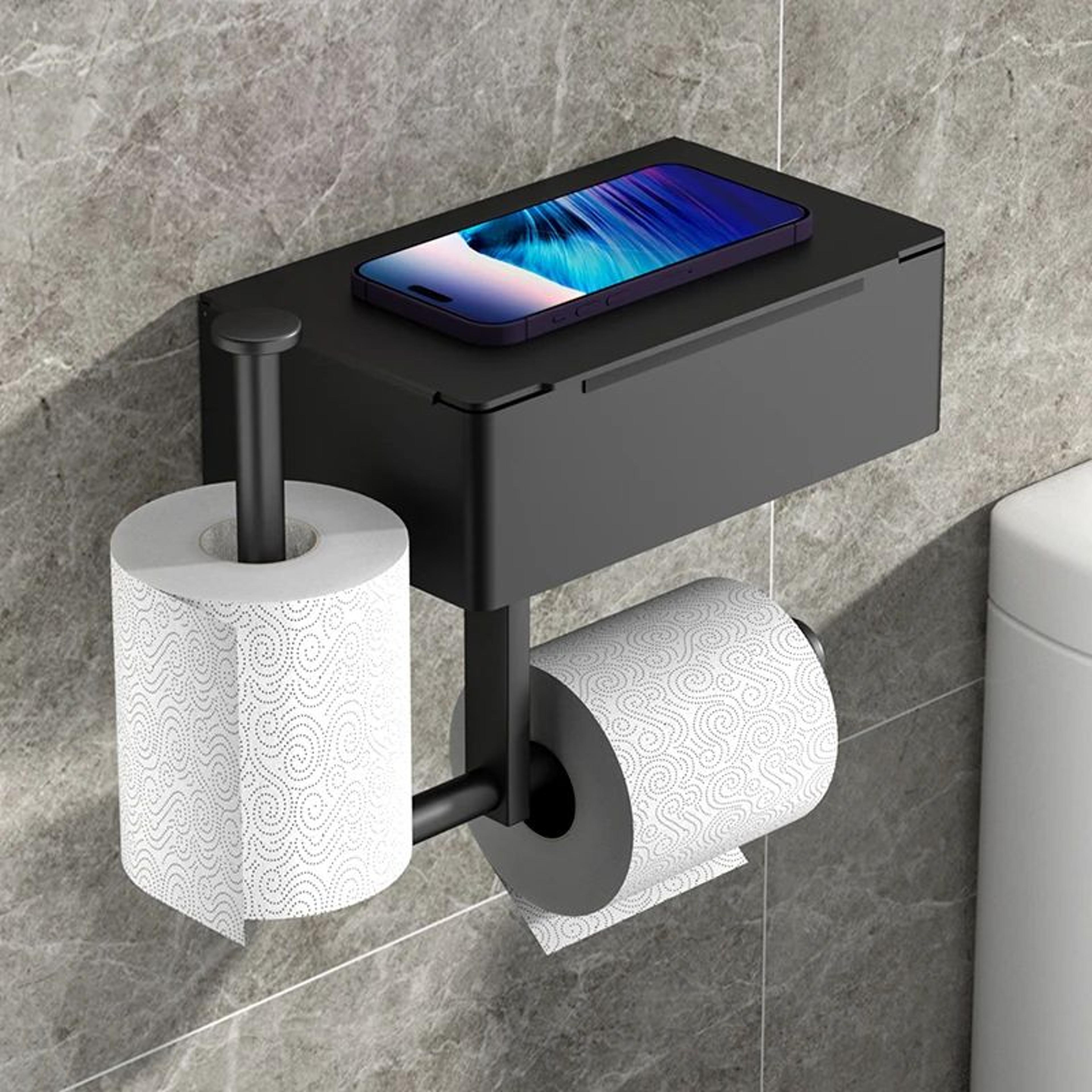 Wall Mounted Toilet Paper Holder With Wet Wipe Storage Shelf 4